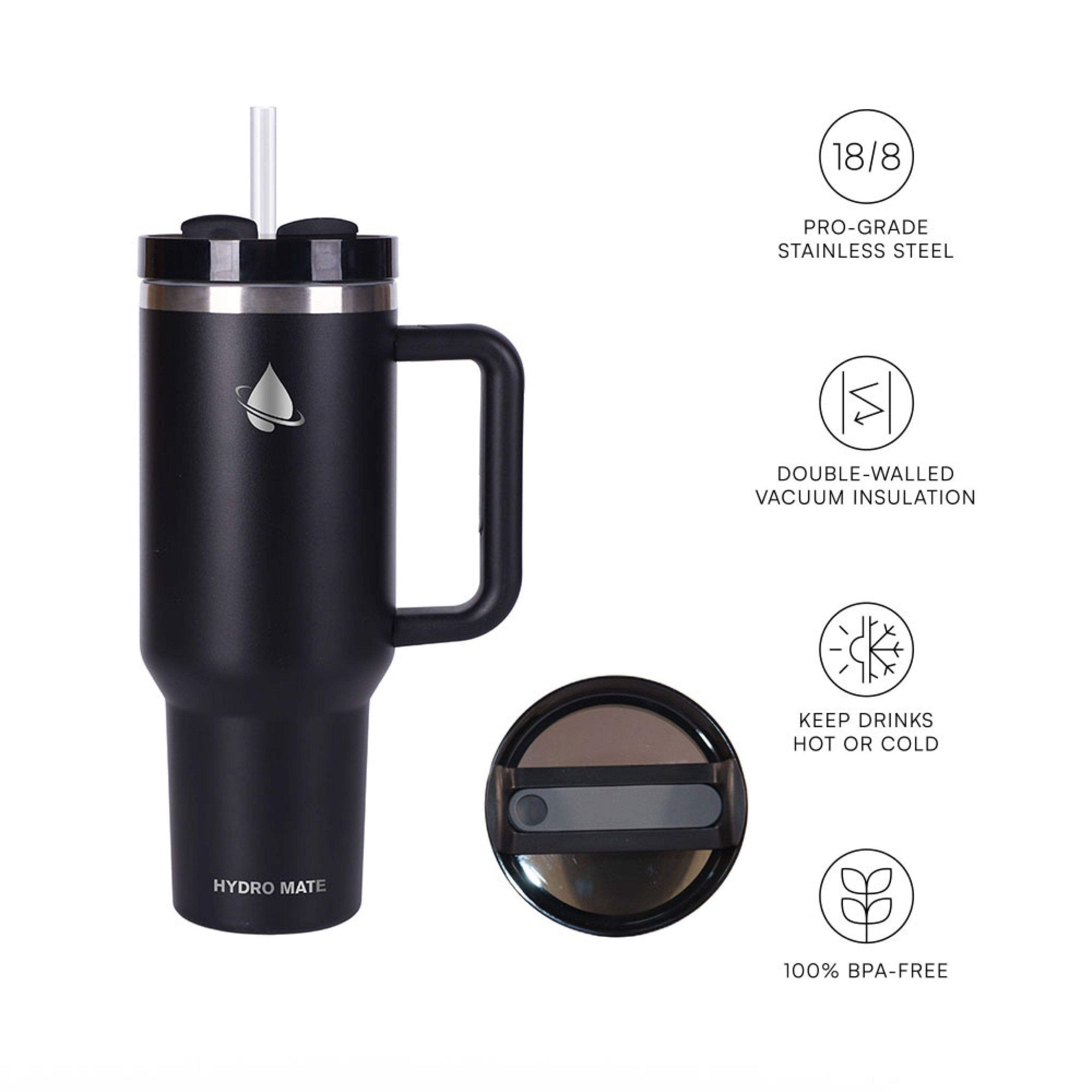 Hydro Mate 1.2L Insulated Tumbler with Handle | 40oz Travel Mug + Straw Lid - Aqua -