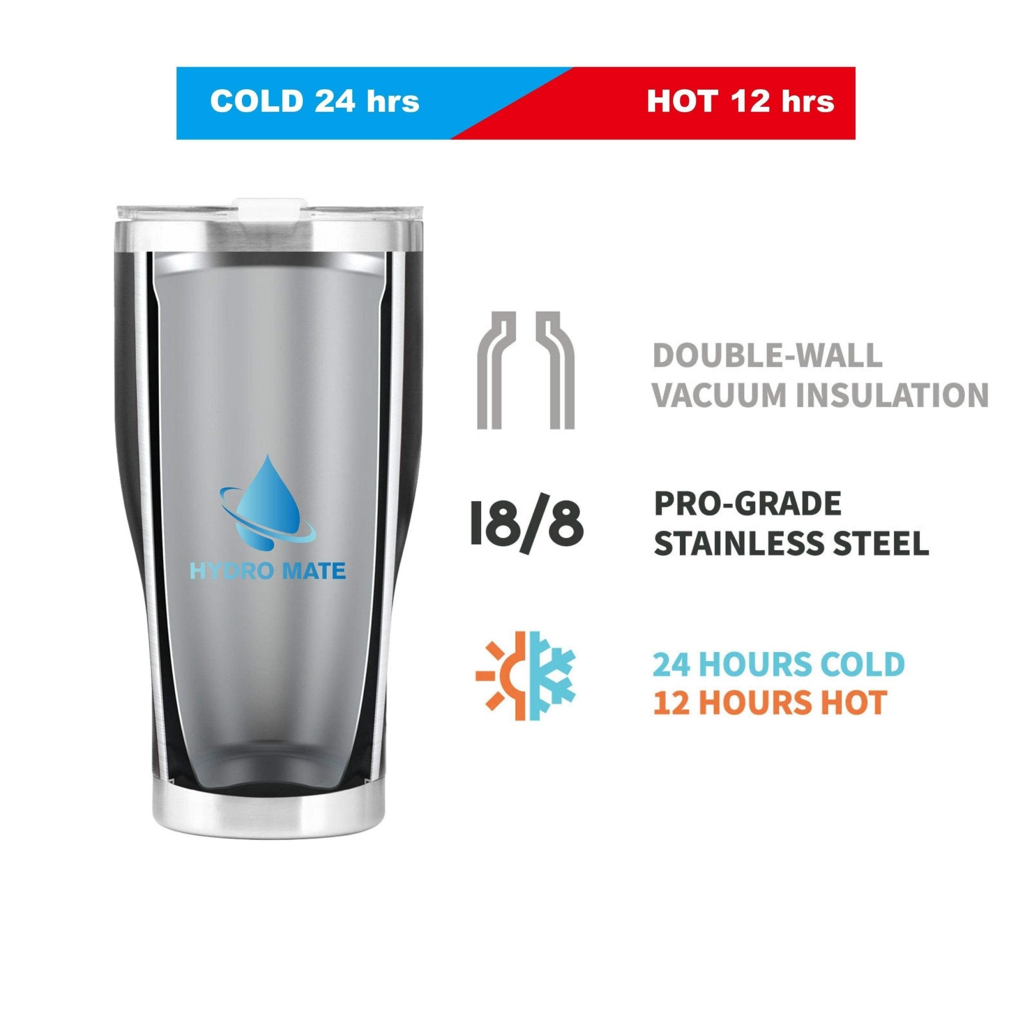 Hydro Mate Insulated Travel Mug Black | Stainless Steel Tumbler Cup - 600ml -