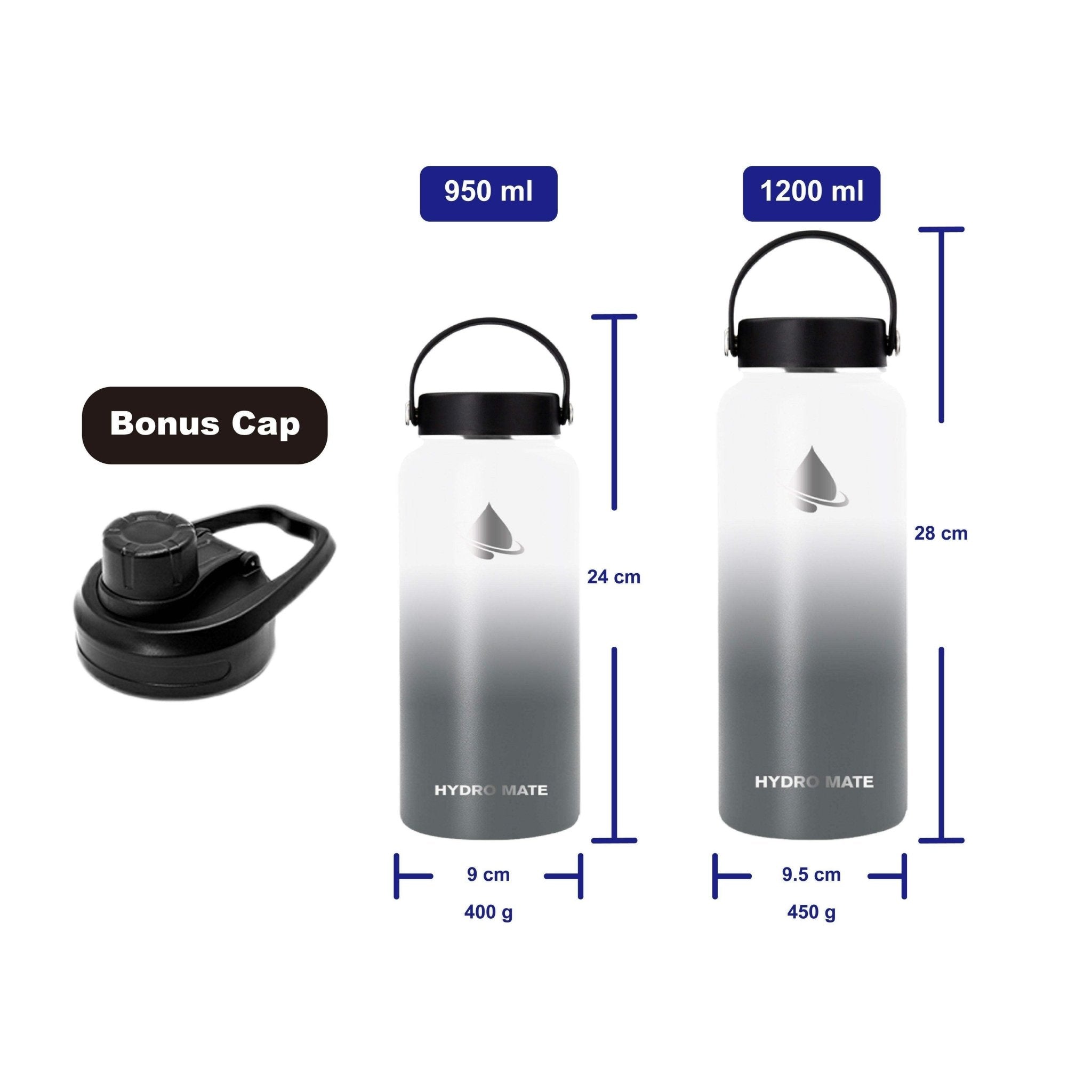 Hydro Mate Insulated Water Bottle Moonlight | Stainless Flask + Bonus Lid - 950ml -