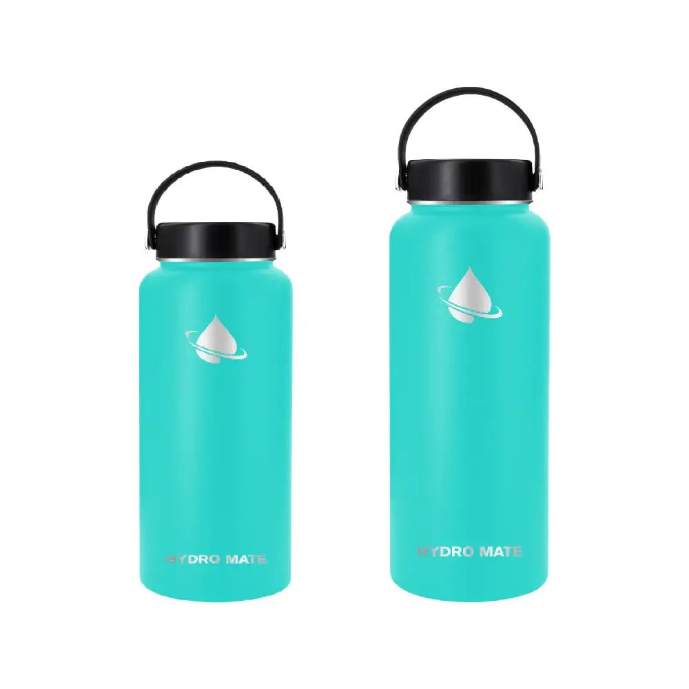 Hydro Mate Insulated Water Bottle Turquoise | Stainless Flask + Bonus Lid - 950ml -