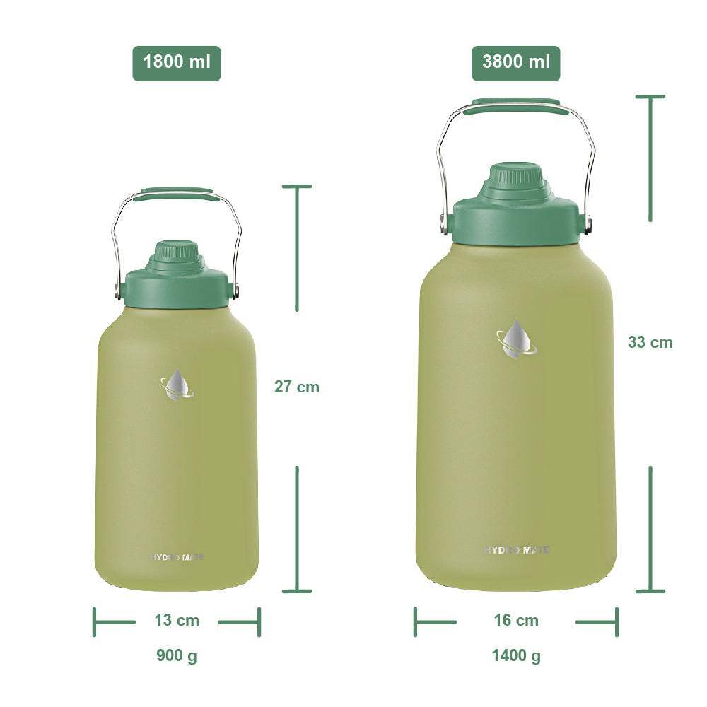 Hydro Mate Insulated Water Jug Green | Extra Large Outdoor Camping Flask - 1800ml -