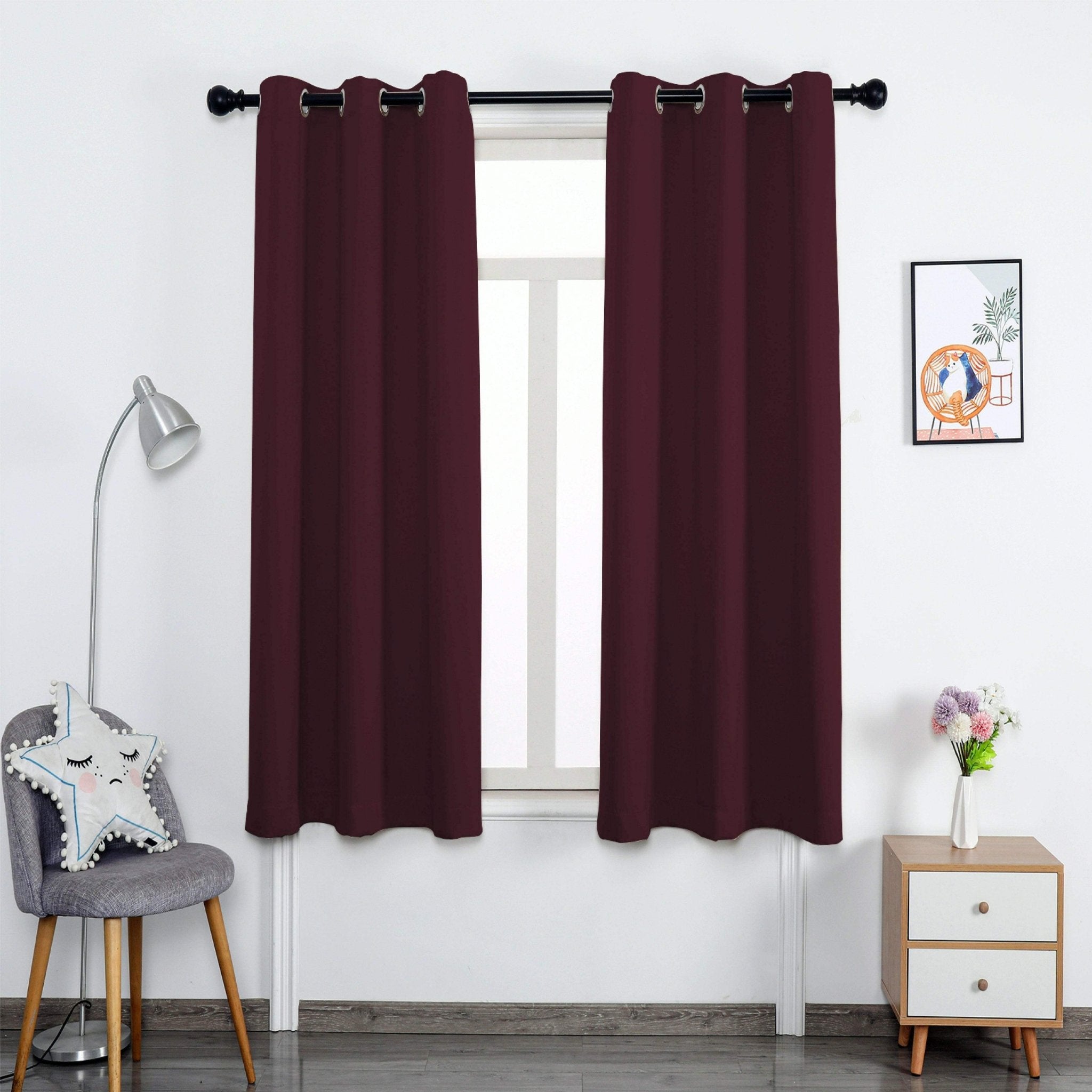 Hyper Cover 3-Layer Blockout Eyelet Curtains Burgundy | Thermal Wine Red Drapes - 132x137 cm -