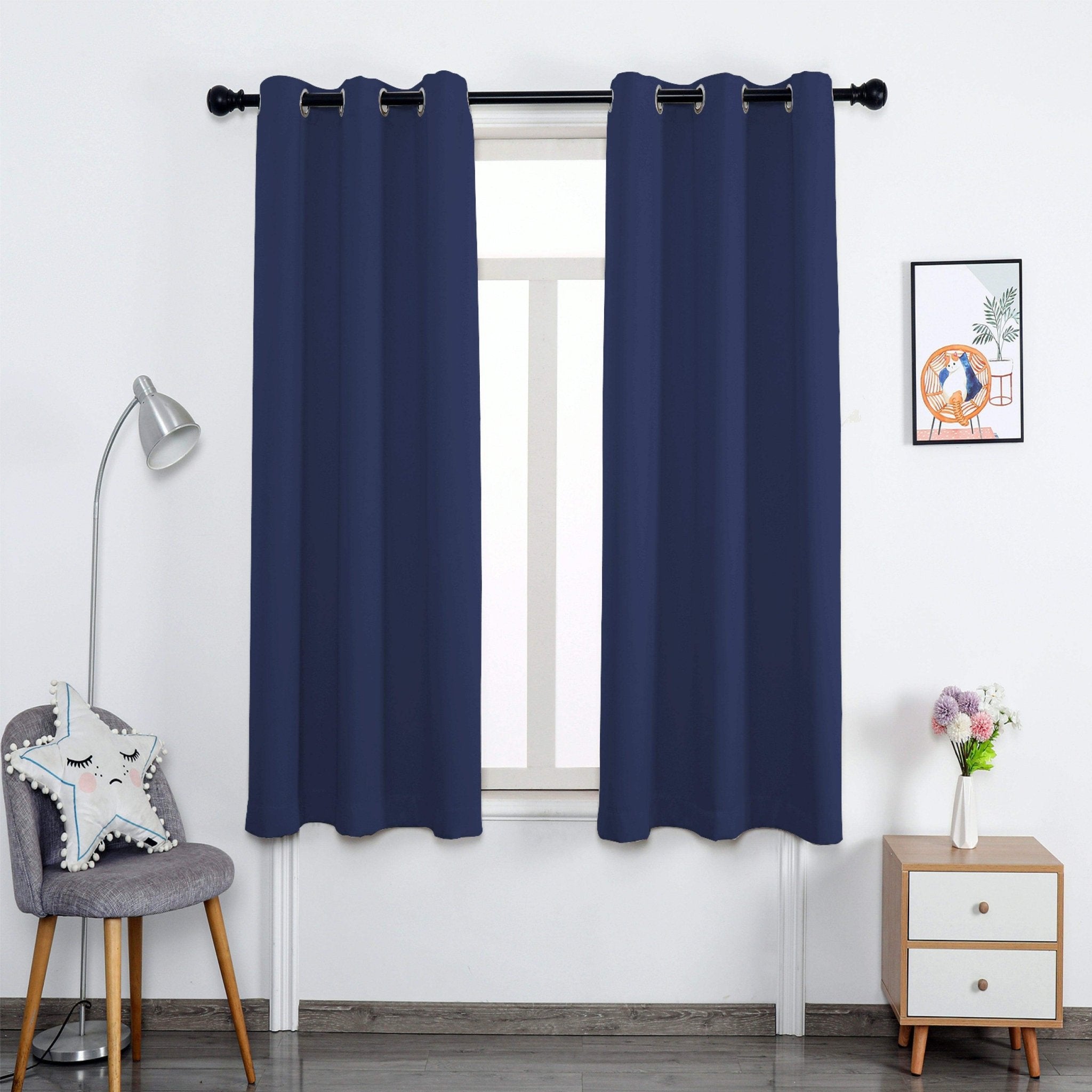 Hyper Cover 3-Layer Blockout Eyelet Curtains Navy Blue | Thermal Bedroom Drapes - 132x137 cm -
