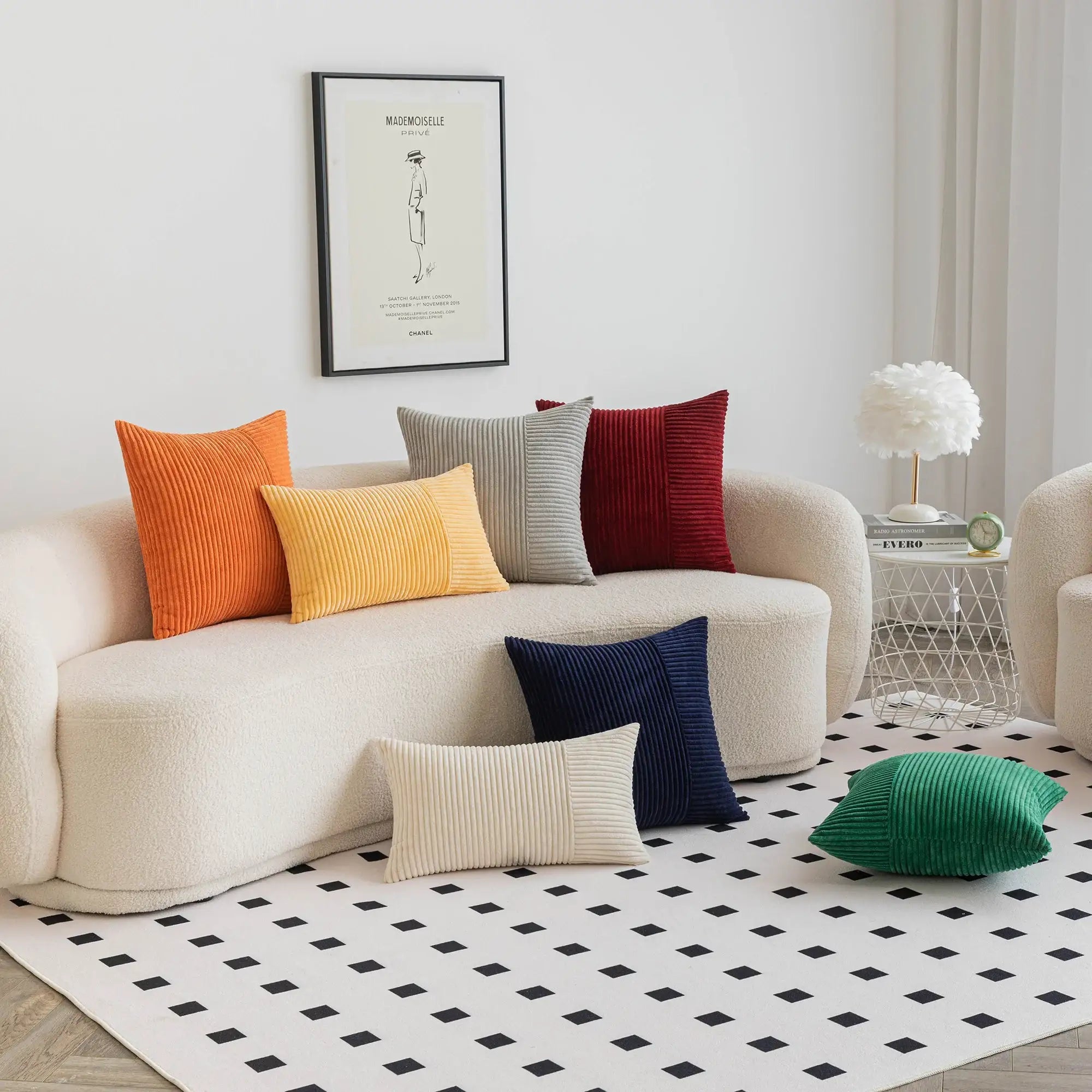 Hyper Cover Corduroy Cushion Cover | Geometric Striped Throw Pillow Case - Beige - 30x50 cm