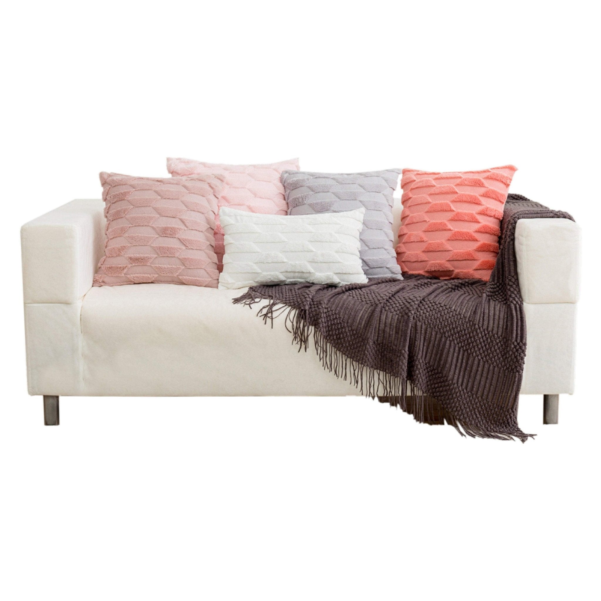 Hyper Cover Faux Fur Cushion Covers | Trapezoid Tufted Throw Pillow Cases - Grey -