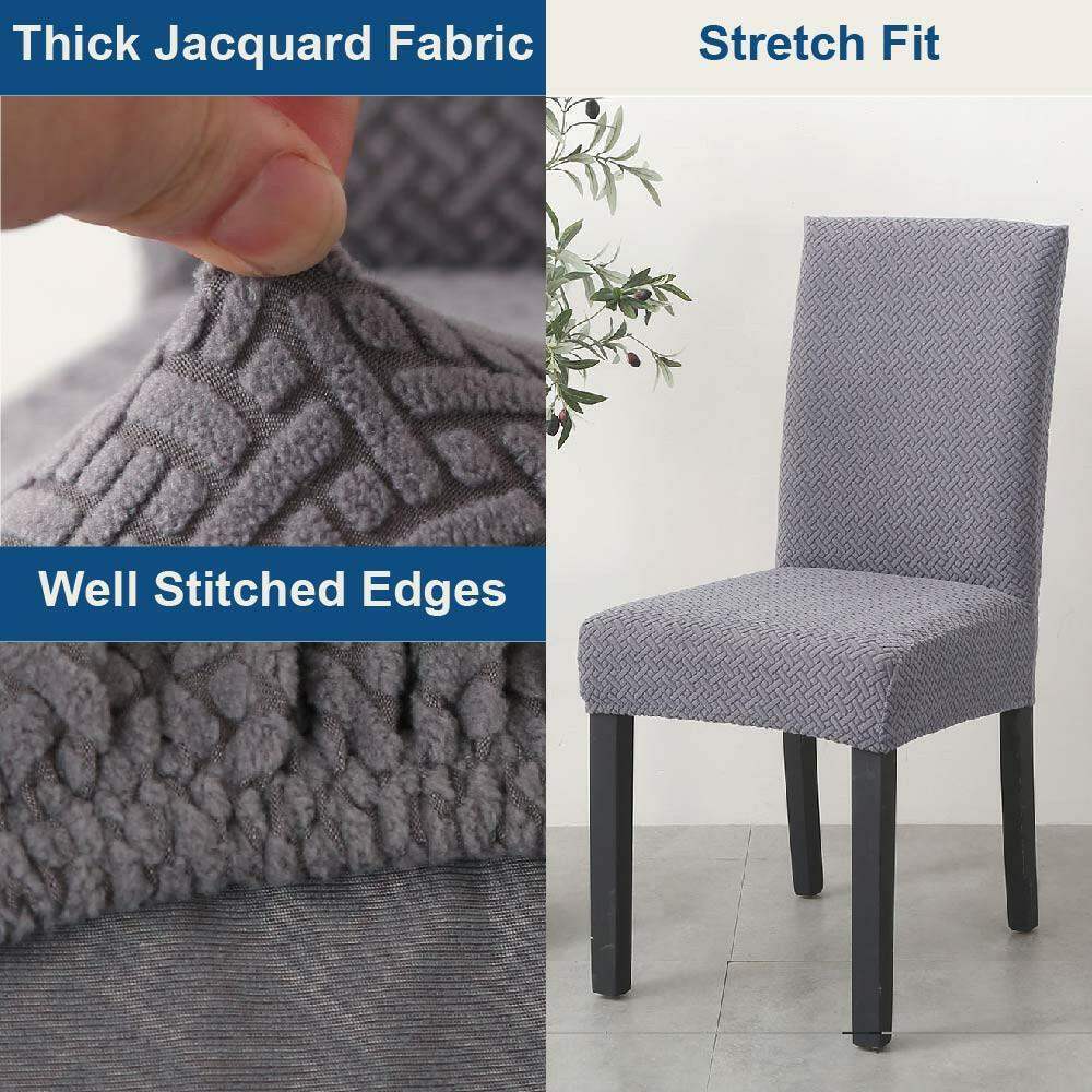 Hyper Cover Jacquard Dining Chair Covers Silver Grey | Stretch Slipcover | Chair Covers | Brilliant Home Living
