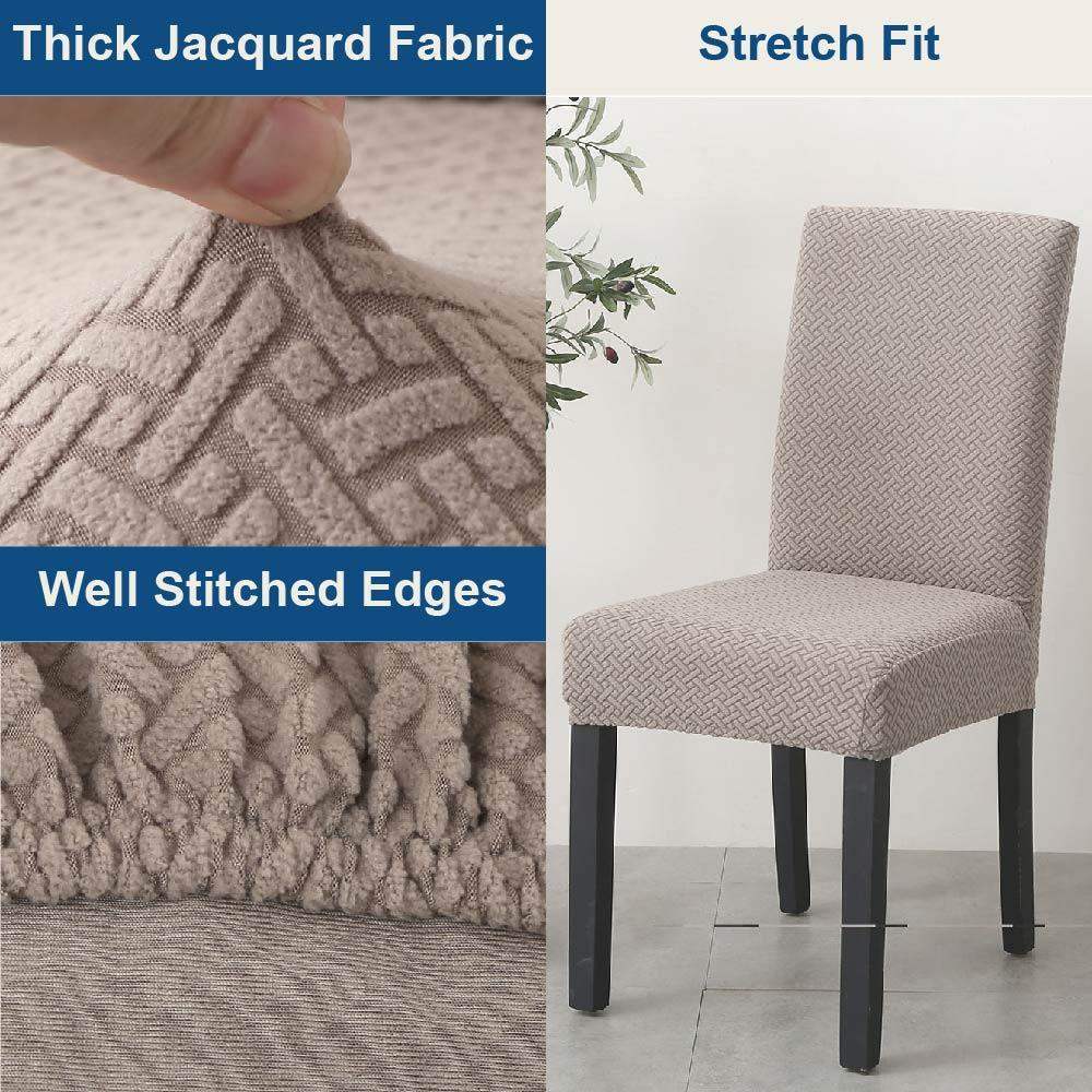 Hyper Cover Jacquard Dining Chair Covers Tan Beige | Stretch Slipcover | Chair Covers | Brilliant Home Living