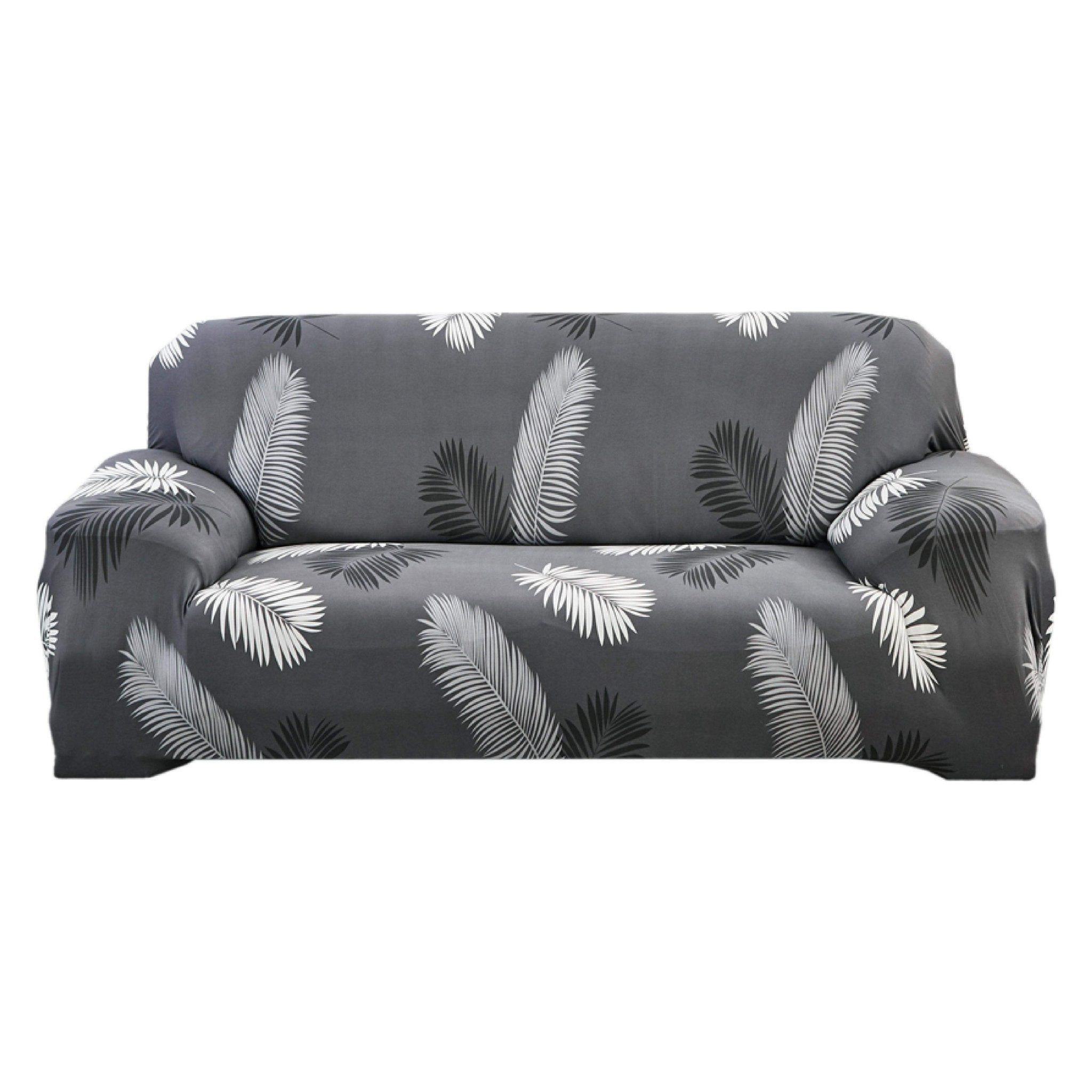 Hyper Cover Stretch Sofa Cover Black Feather Pattern | Slipcover - 2 Seater -