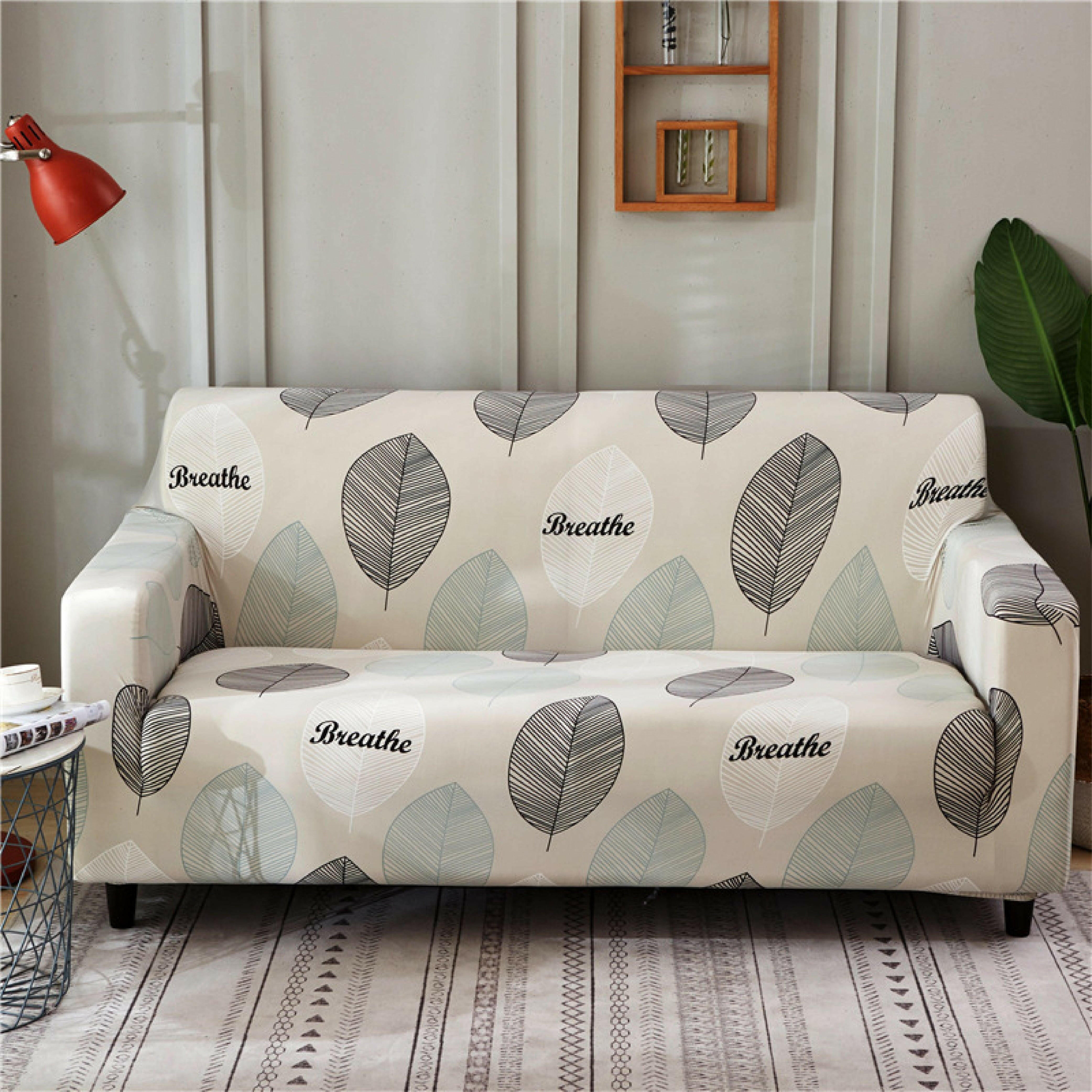 Hyper Cover Stretch Sofa Cover with Patterns White Feather | Sofa Covers | Brilliant Home Living