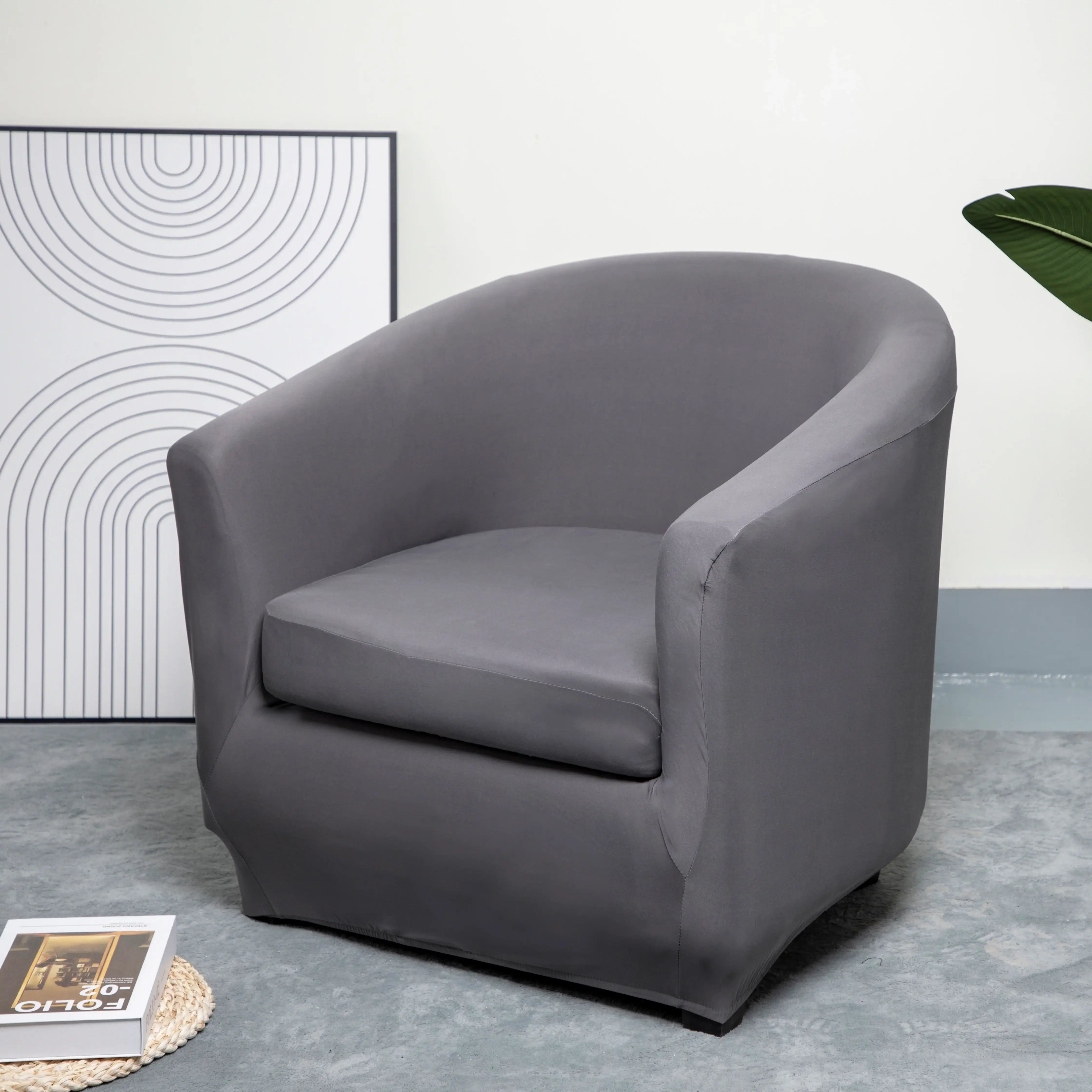 Hyper Cover Tub Chair Cover Grey | 2-Piece Stretch Slipcover | Chair Covers | Brilliant Home Living