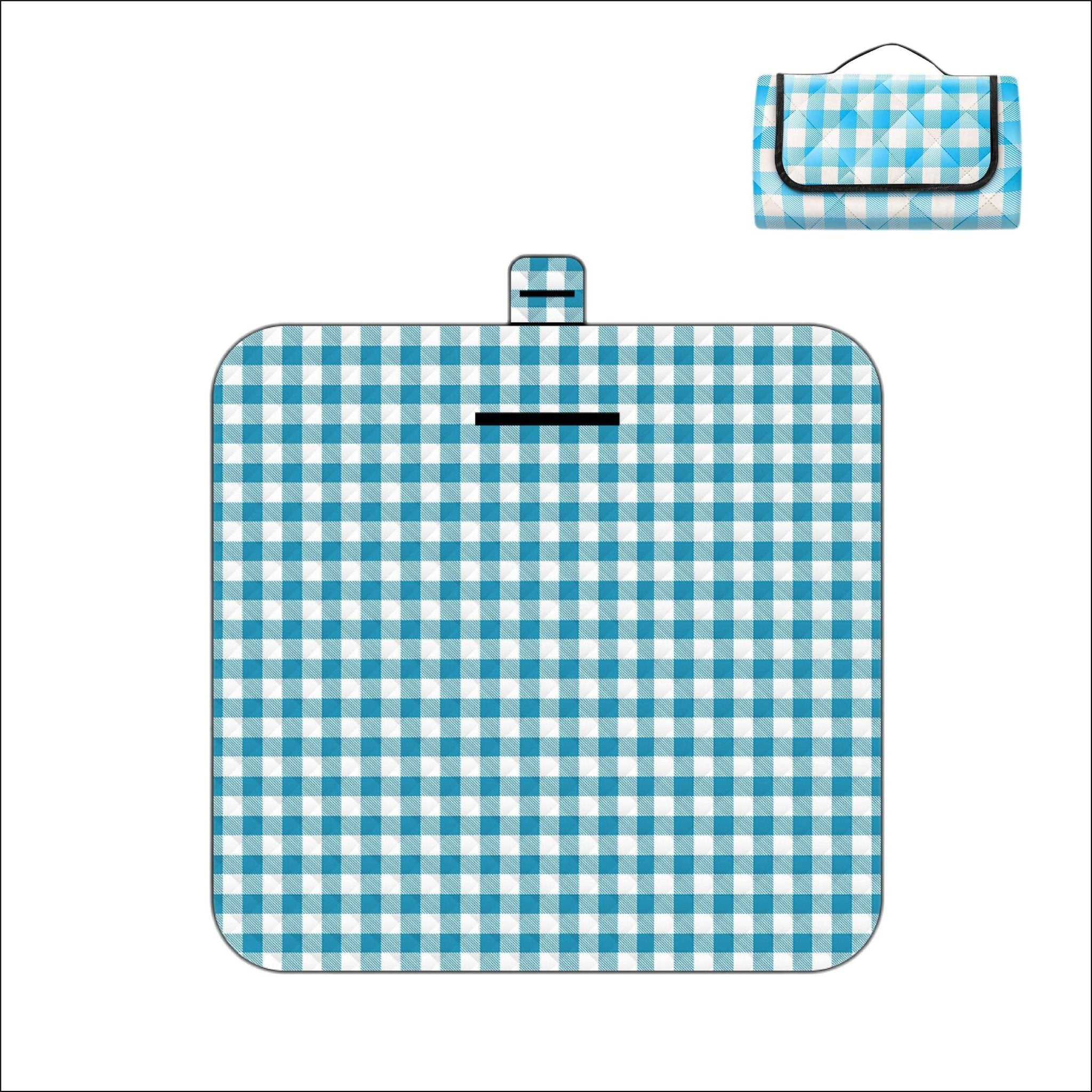 Outdoor Bees Foldable Picnic Blanket Blue Grid | Waterproof Rug 2x2m -