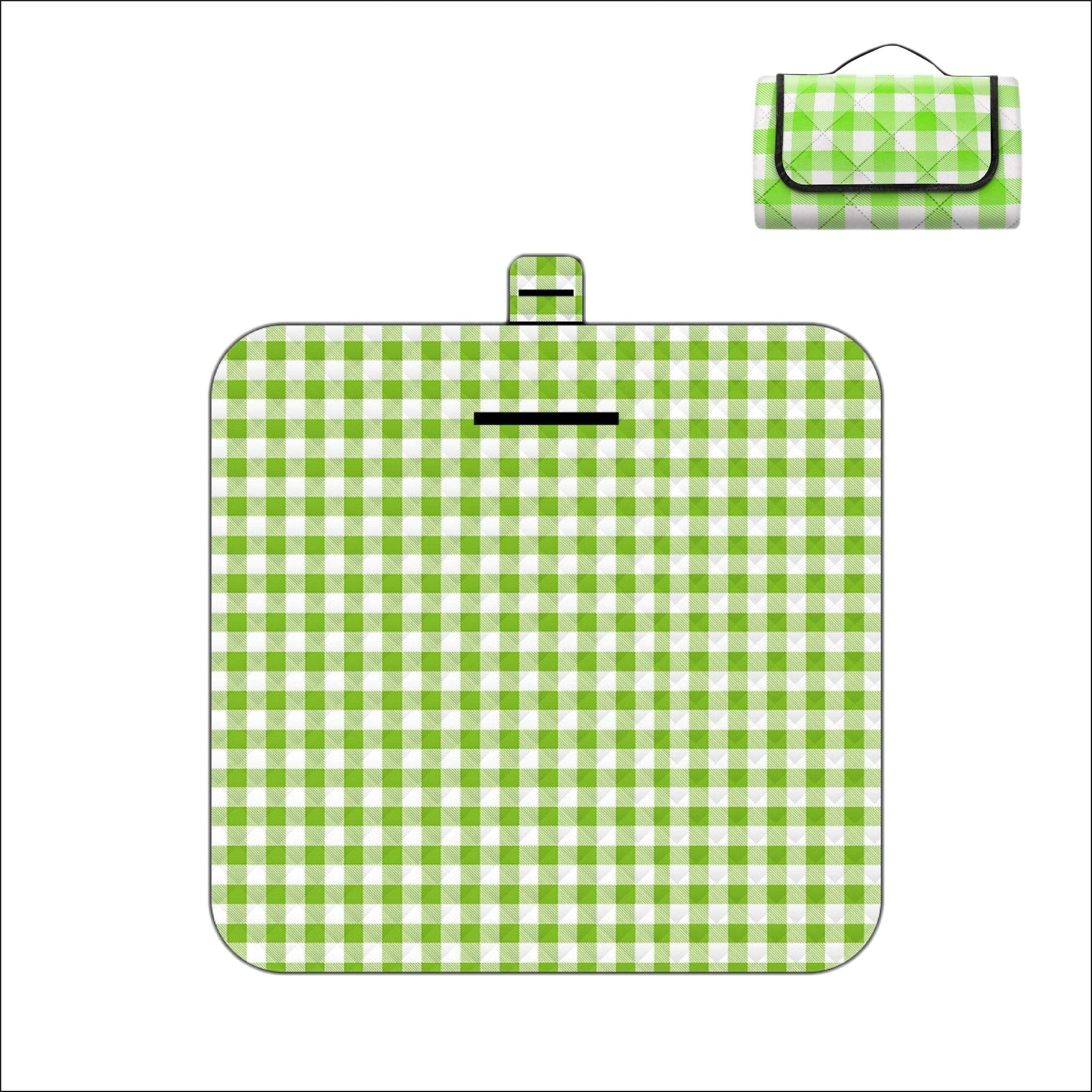 Outdoor Bees Foldable Picnic Blanket Green Grid | Waterproof Rug 2x2m -