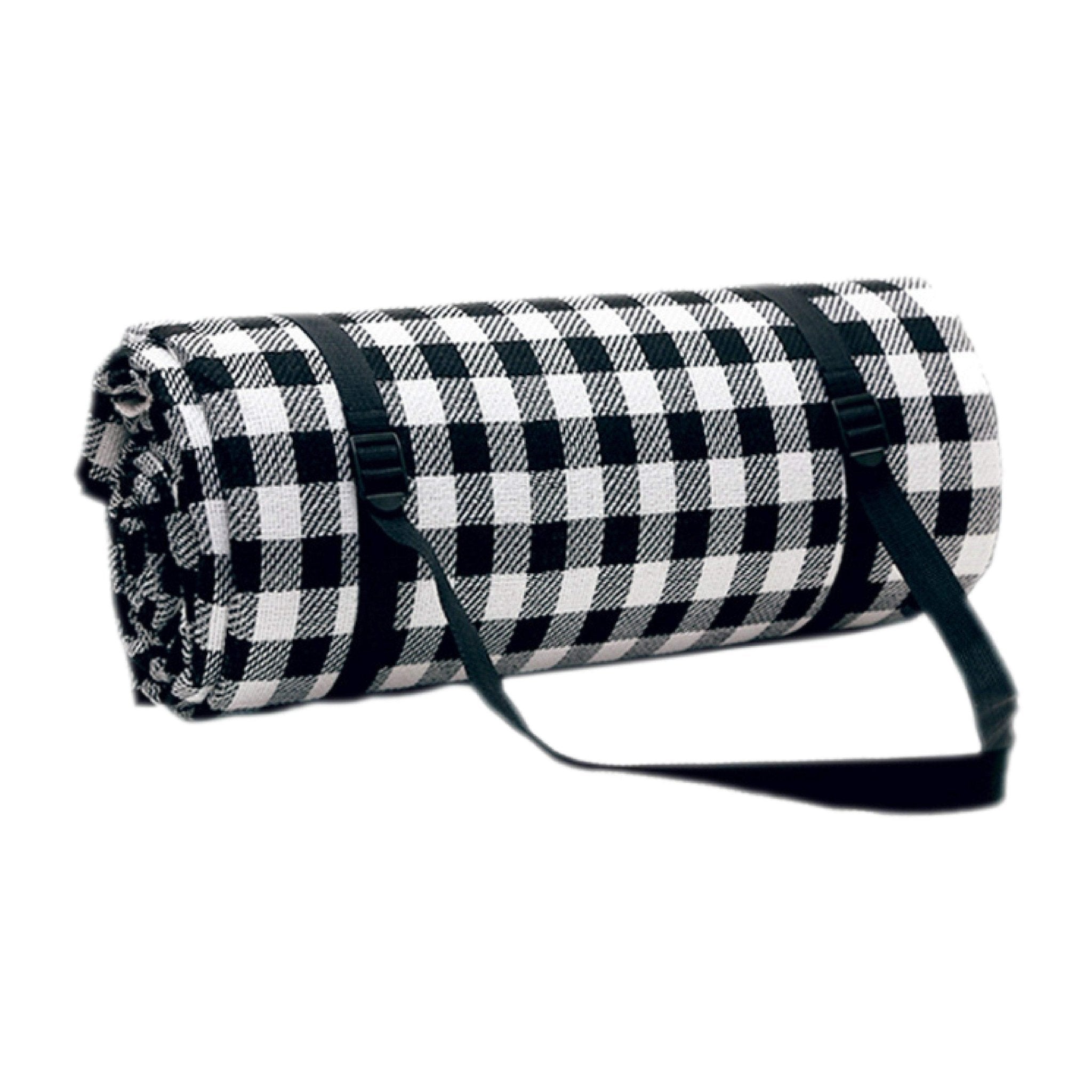Outdoor Bees Picnic Blanket Black Grid | Waterproof Rug 2x2m -