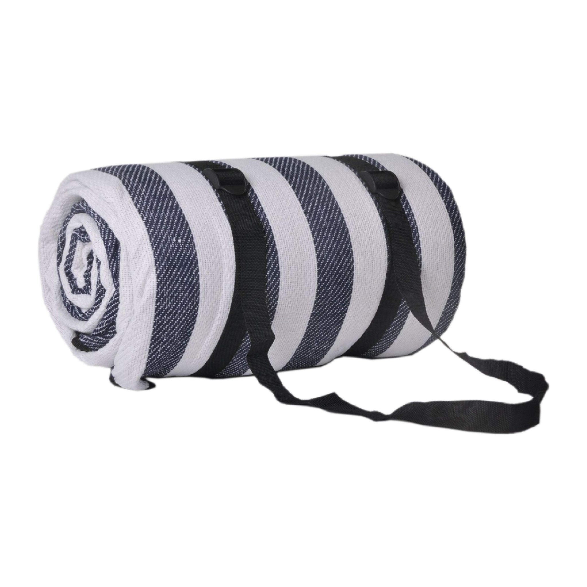 Outdoor Bees Picnic Blanket Blue Stripe | Waterproof Rug 2x2m -