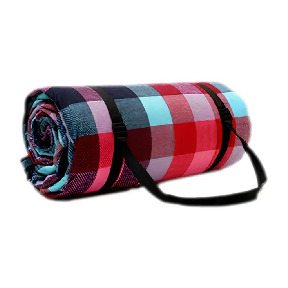Outdoor Bees Picnic Blanket Multi Red Grid | Waterproof Rug 2x2m -