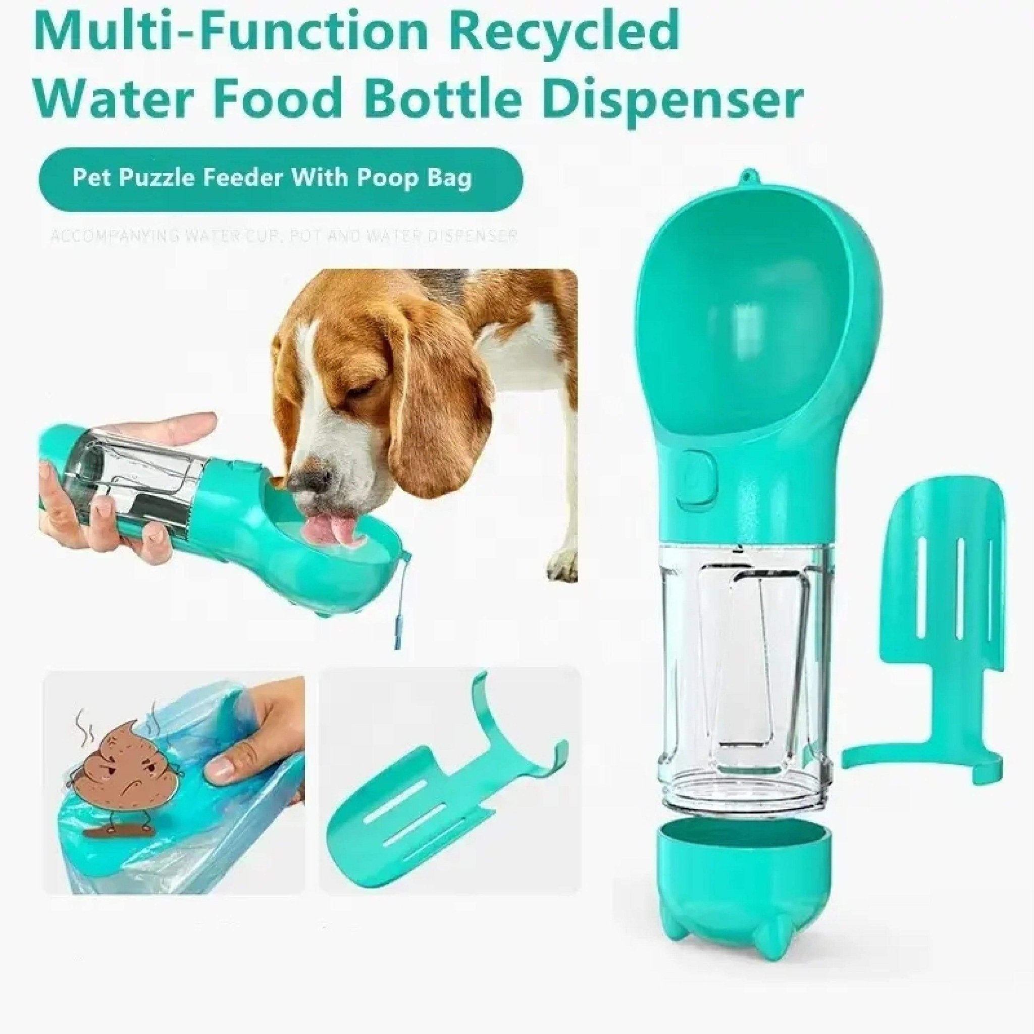 Pet Swift 3-in-1 Portable Dog Water Bottle | Travel Dispenser with Poop Scoop - Green -