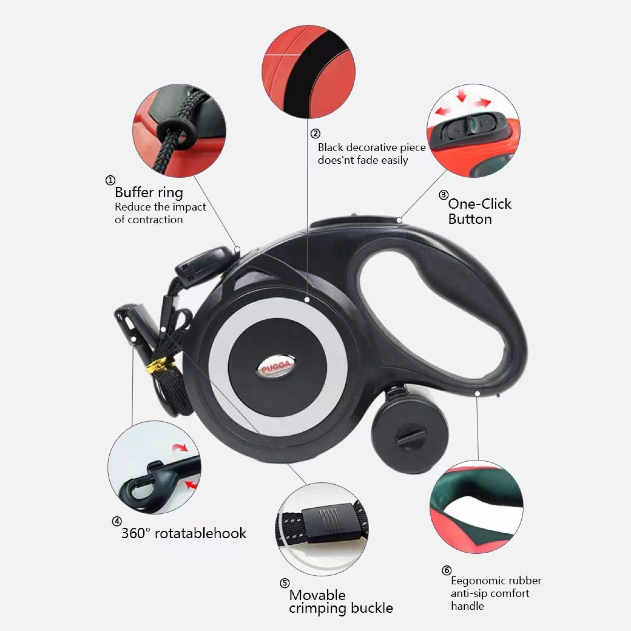 Pet Swift 8m Retractable Dog Lead with Poop Bag Dispenser | Automatic Extendable Walking Lead - Black -