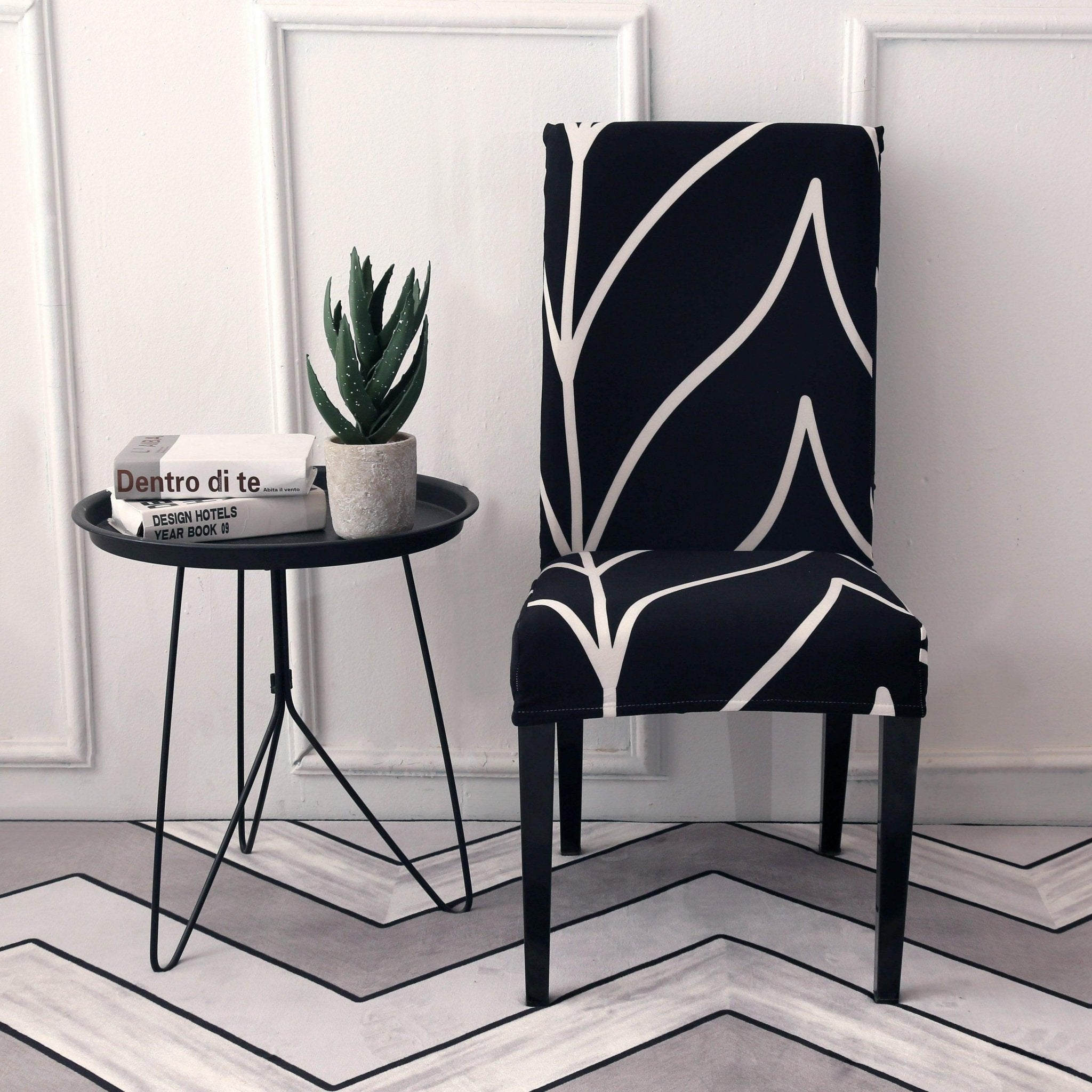 Hyper Cover Dining Chair Covers Black Tone Pattern | Stretch Slipcovers - 2 pcs -