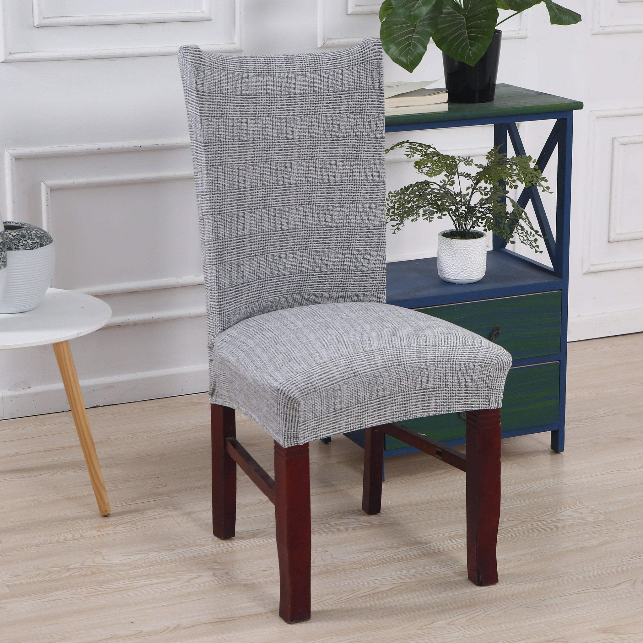 Hyper Cover Dining Chair Covers Elegant Grey Pattern | Stretch Slipcovers - 2 pcs -