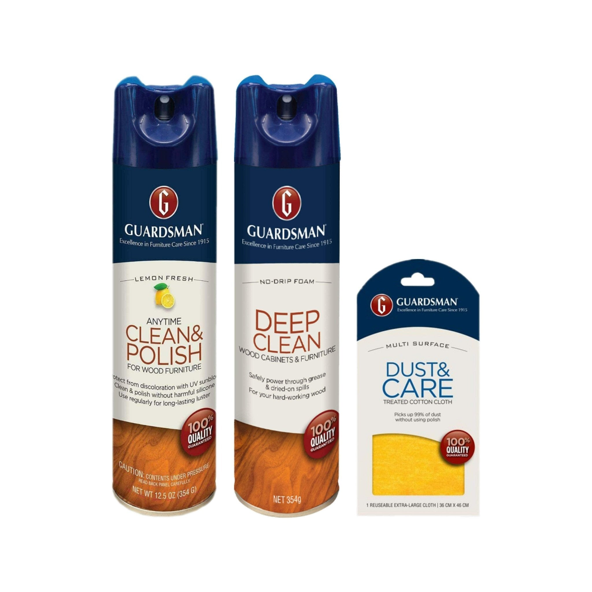 Guardsman Wood Care Kit | Timber Cleaner, Polish & Dusting Cloth - 