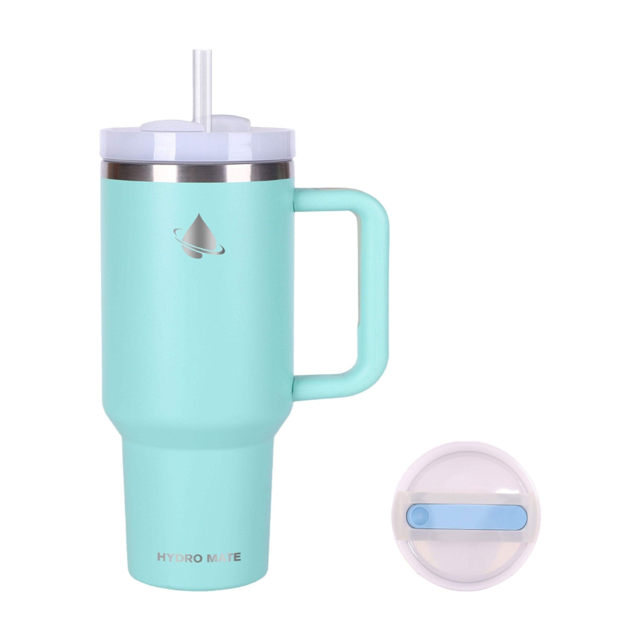 Hydro Mate 1.2L Insulated Tumbler with Handle | 40oz Travel Mug + Straw Lid - Aqua -