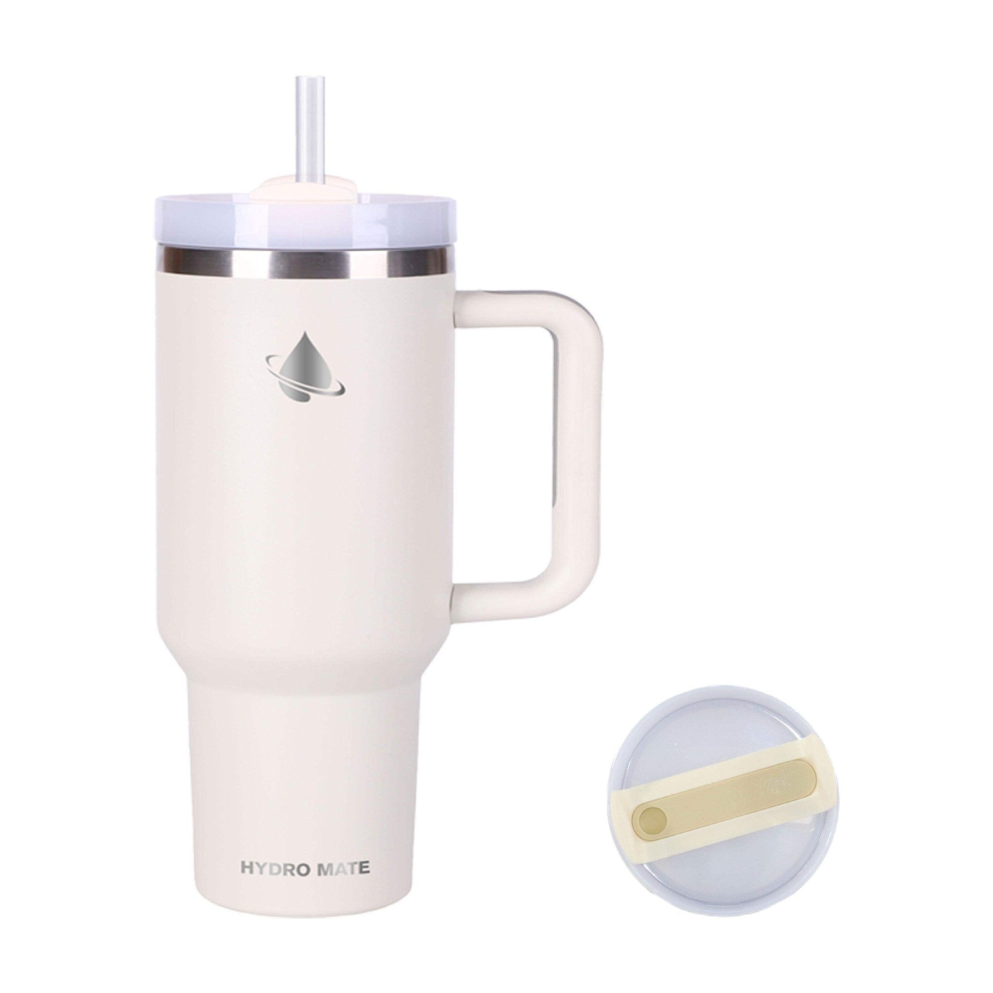 Hydro Mate 1.2L Insulated Tumbler with Handle | 40oz Travel Mug + Straw Lid - Cream -