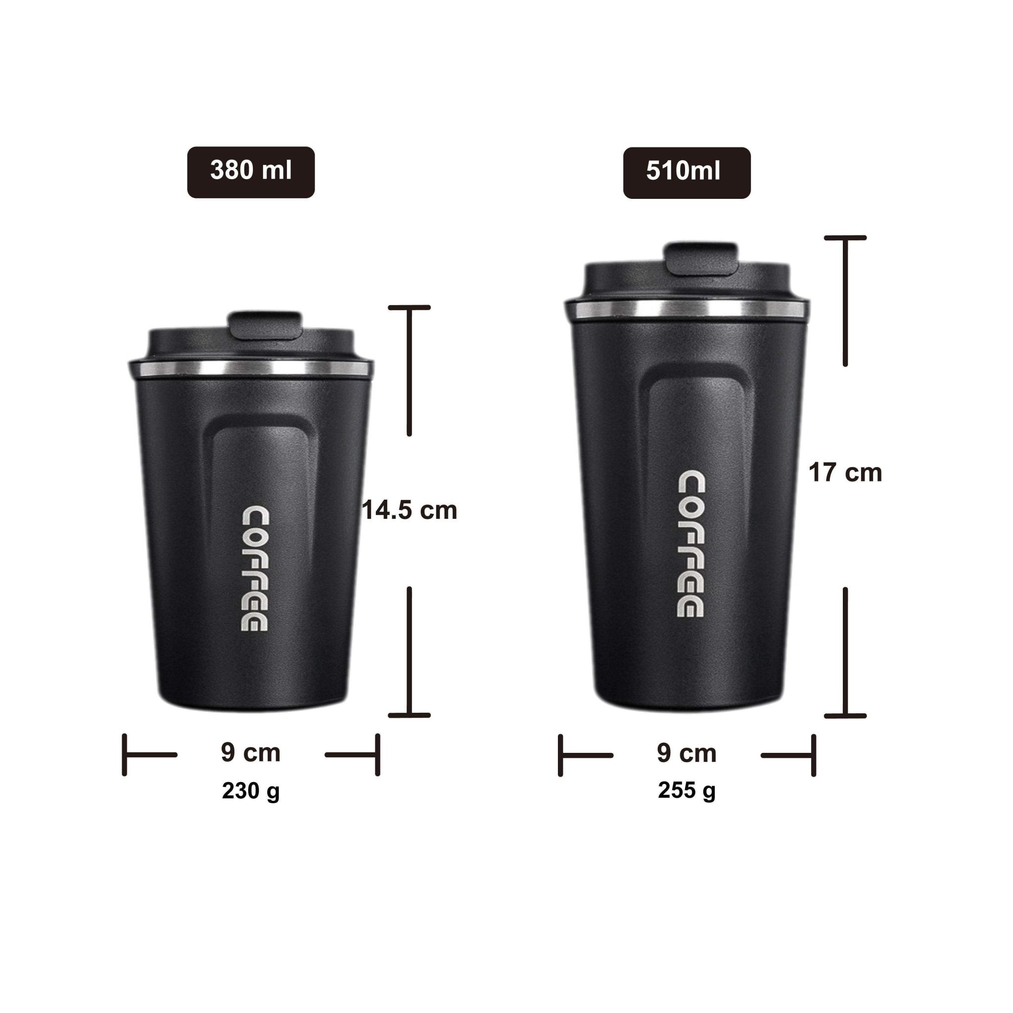 Hydro Mate Insulated Coffee Mug Black | Stainless Steel Travel Cup - 380ml -