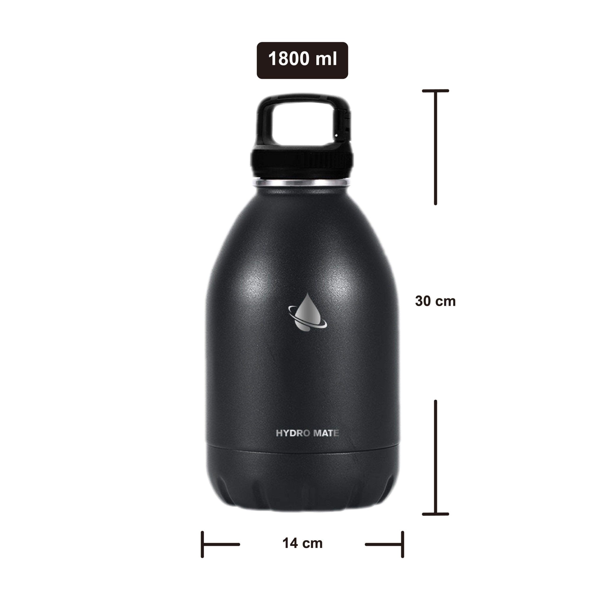 Hydro Mate Insulated Water Bottle Black | Extra Large Stainless Steel Flask - 1800ml -