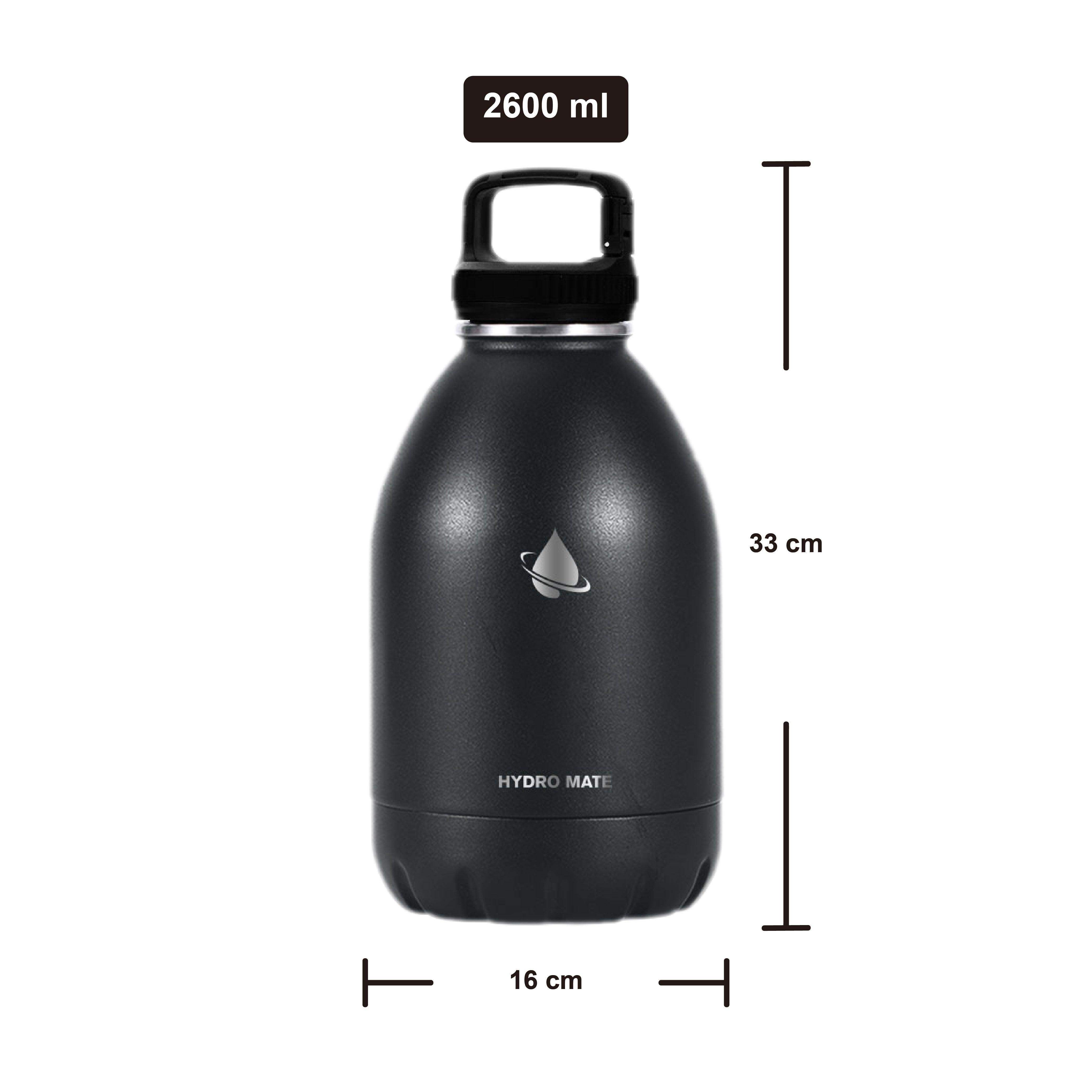 Hydro Mate Insulated Water Bottle Black | Extra Large Stainless Steel Flask | Stainless Steel Water Bottles | Brilliant Home Living