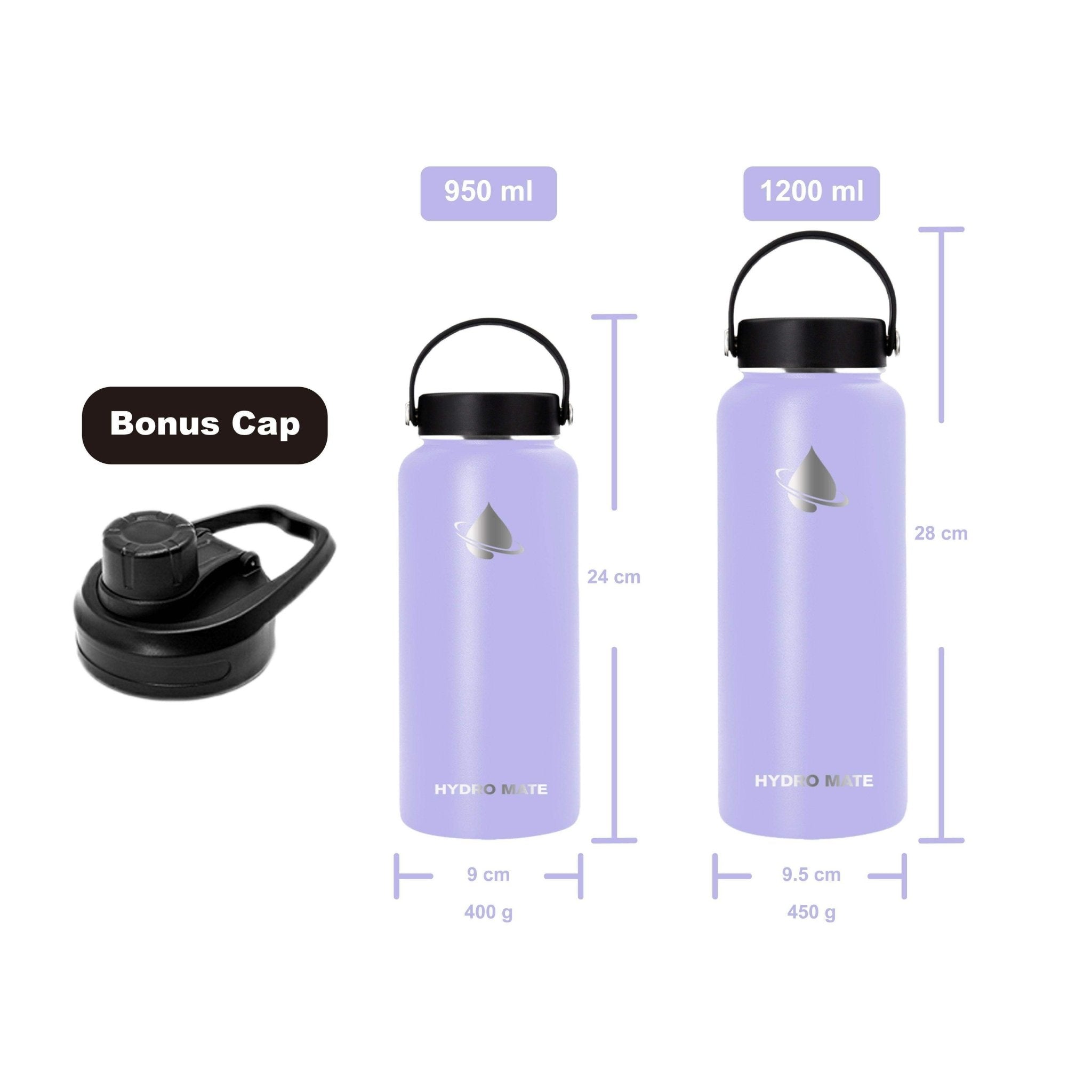 Hydro Mate Insulated Water Bottle Lavender | Stainless Flask + Bonus Lid - 950ml -