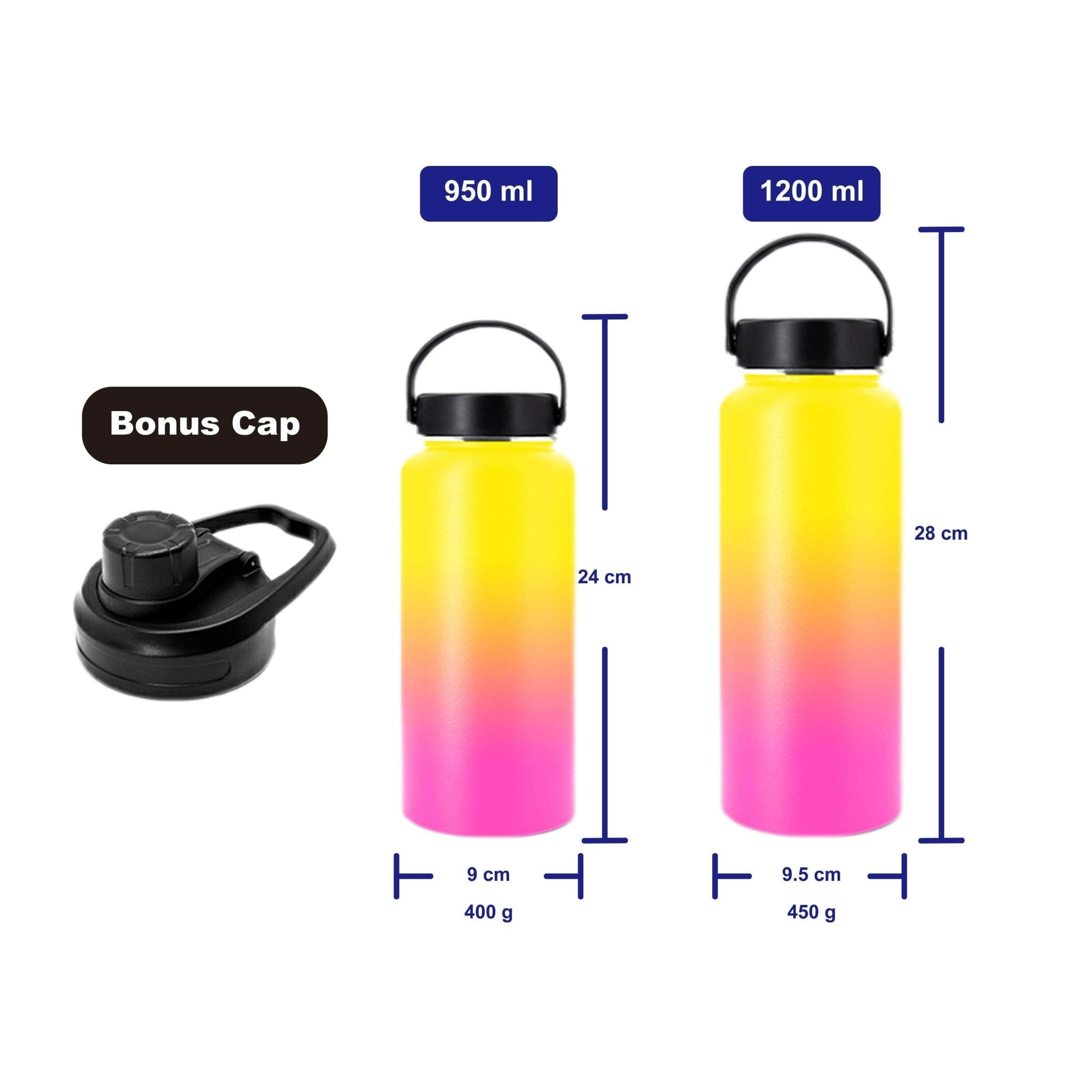 Hydro Mate Insulated Water Bottle Nectarine | Stainless Flask + Bonus Lid - 950ml -