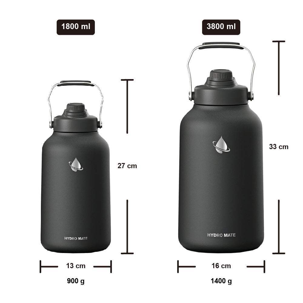 Hydro Mate Insulated Water Jug Black | Extra Large Outdoor Camping Flask - 1800ml -