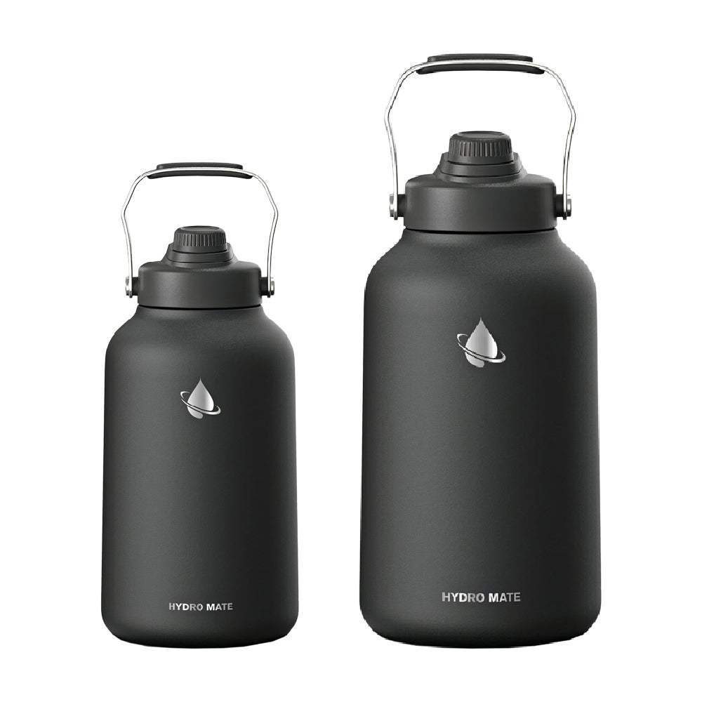 Hydro Mate Insulated Water Jug Black | Extra Large Outdoor Camping Flask | Stainless Steel Water Bottles | Brilliant Home Living