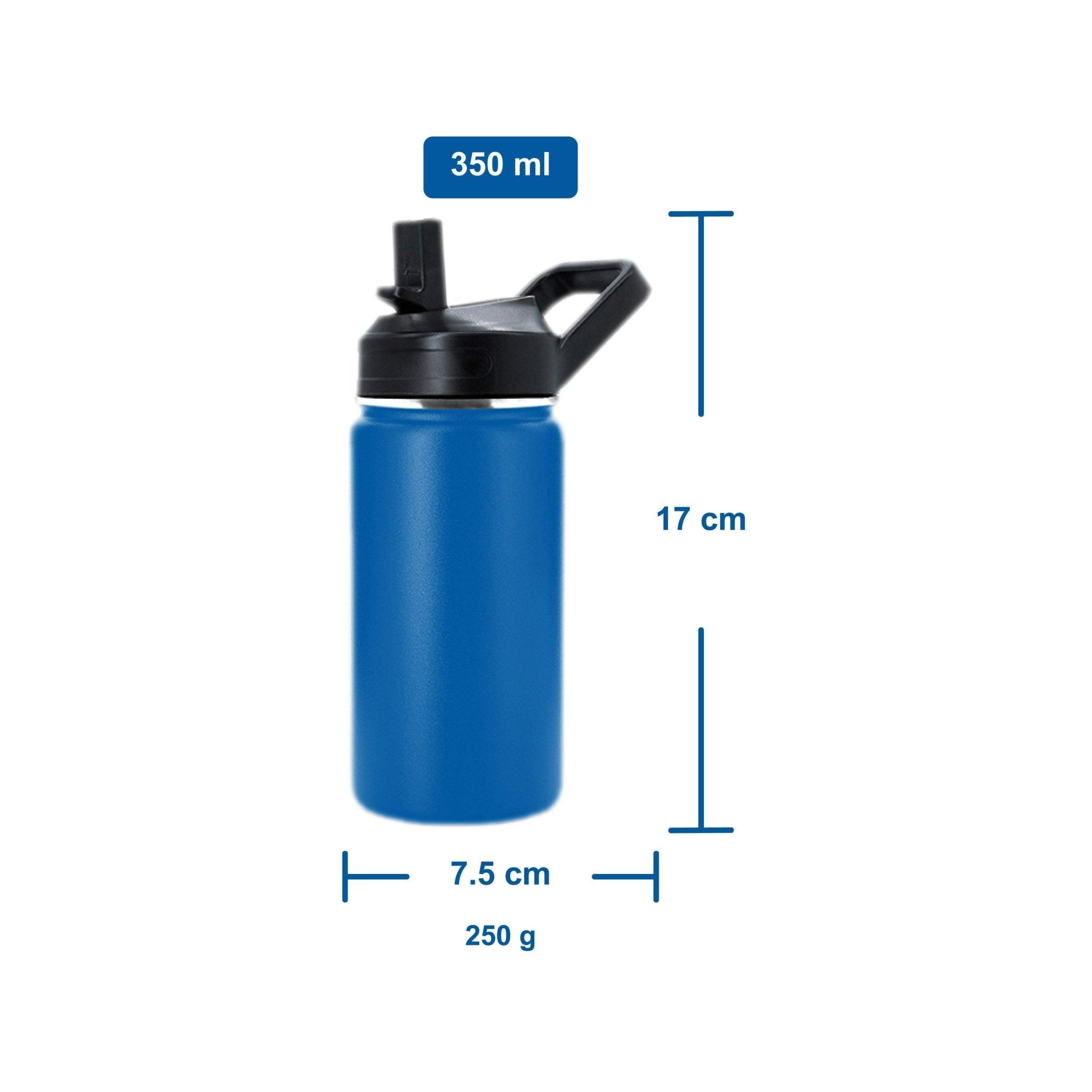 Hydro Mate Kids Insulated Water Bottle 350ml | Stainless Steel + Straw Lid - Blue -