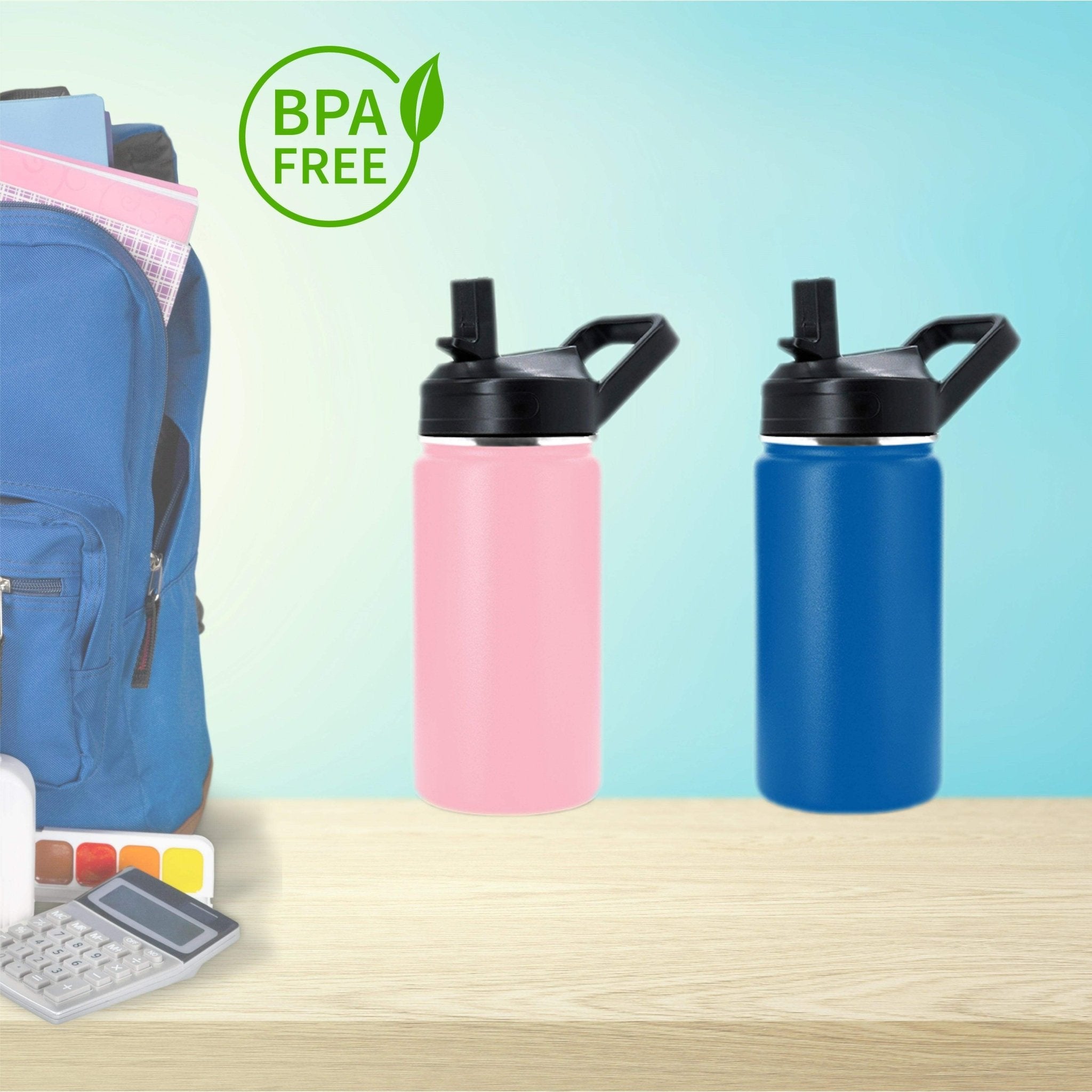 Hydro Mate Kids Insulated Water Bottle 350ml | Stainless Steel + Straw Lid - Blue -