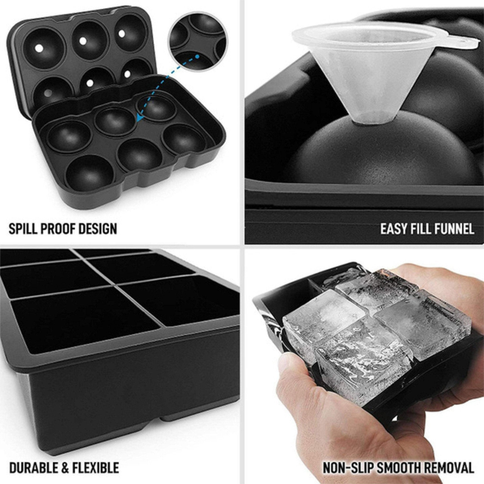 Hydro Mate Whiskey Ice Ball Maker | Large Silicone Sphere Mould - 4 Grids -