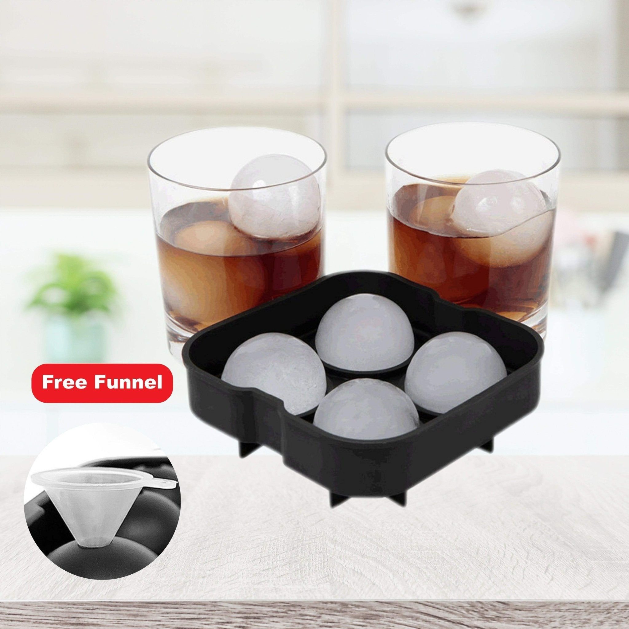Hydro Mate Whiskey Ice Ball Maker | Large Silicone Sphere Mould - 4 Grids -
