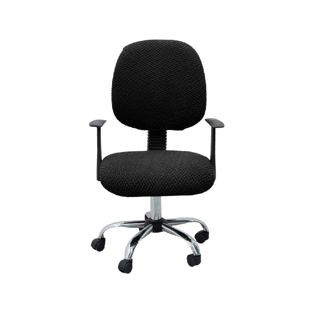 Hyper Cover 2-Piece Jacquard Office Chair Cover | Stretch Computer & Desk Seat Set - Black -