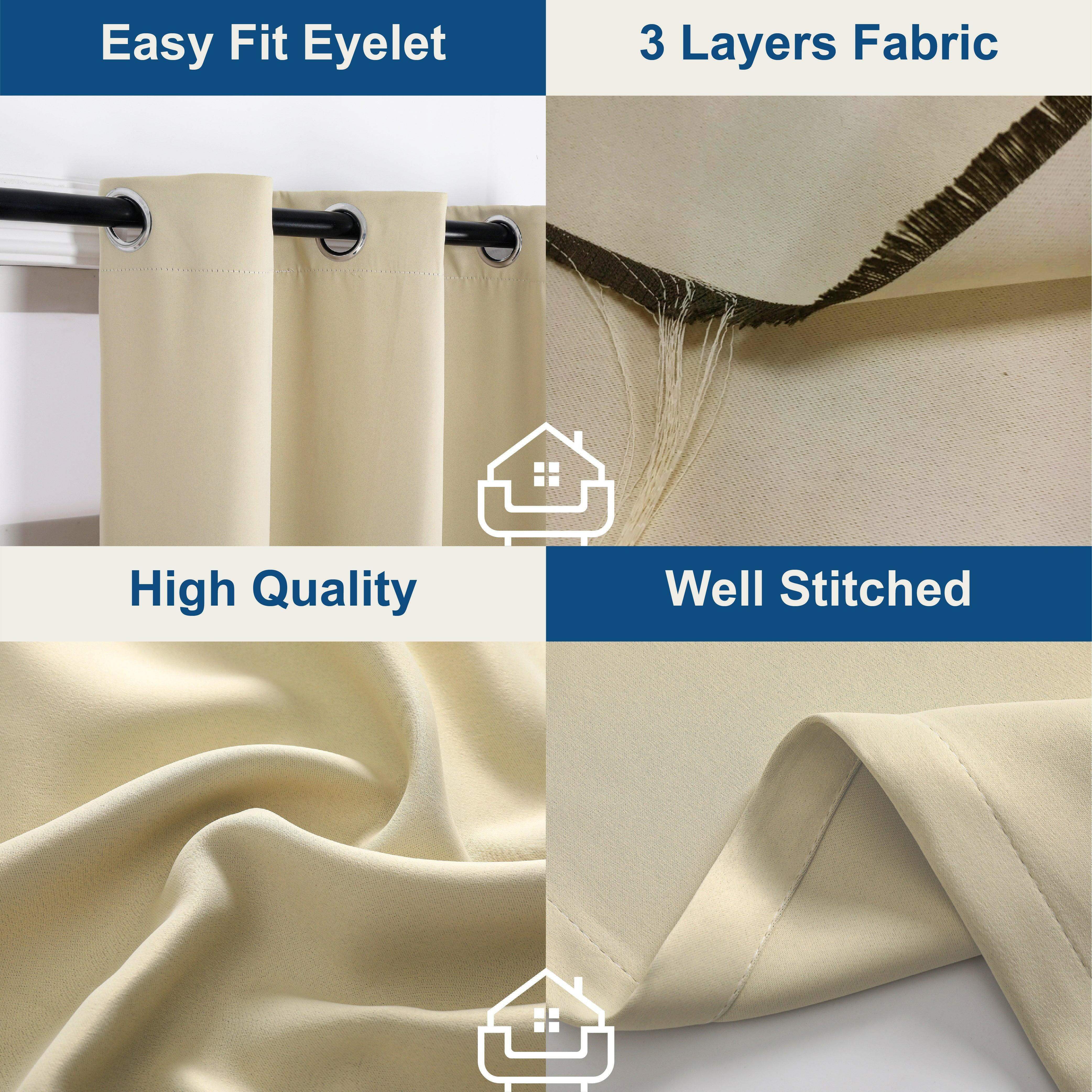 Hyper Cover 3-Layer Blockout Eyelet Curtains Beige | Thermal Blackout | Window Curtains | Brilliant Home Living