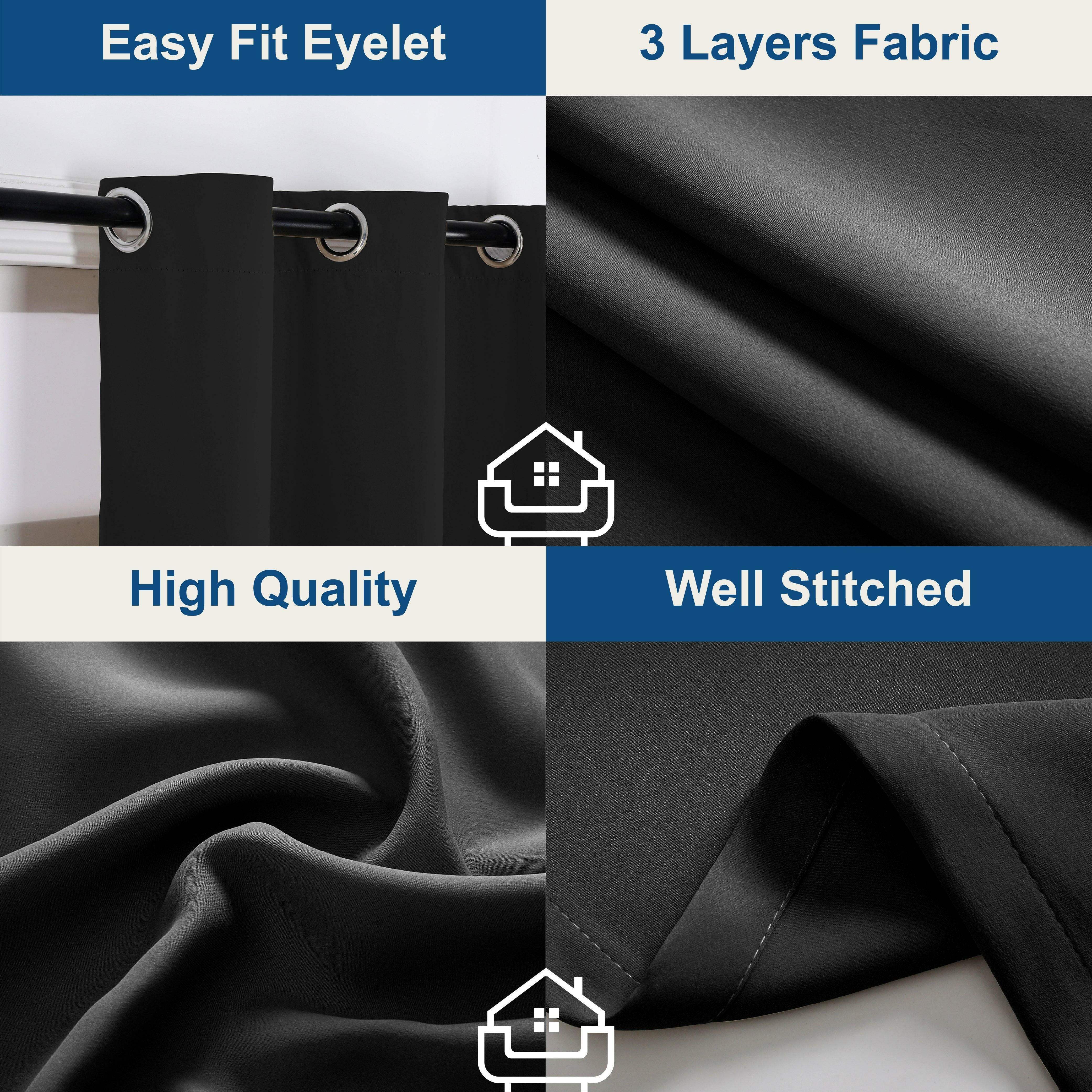 Hyper Cover 3-Layer Blockout Eyelet Curtains Black | Thermal Home Theatre Drapes | Window Curtains | Brilliant Home Living