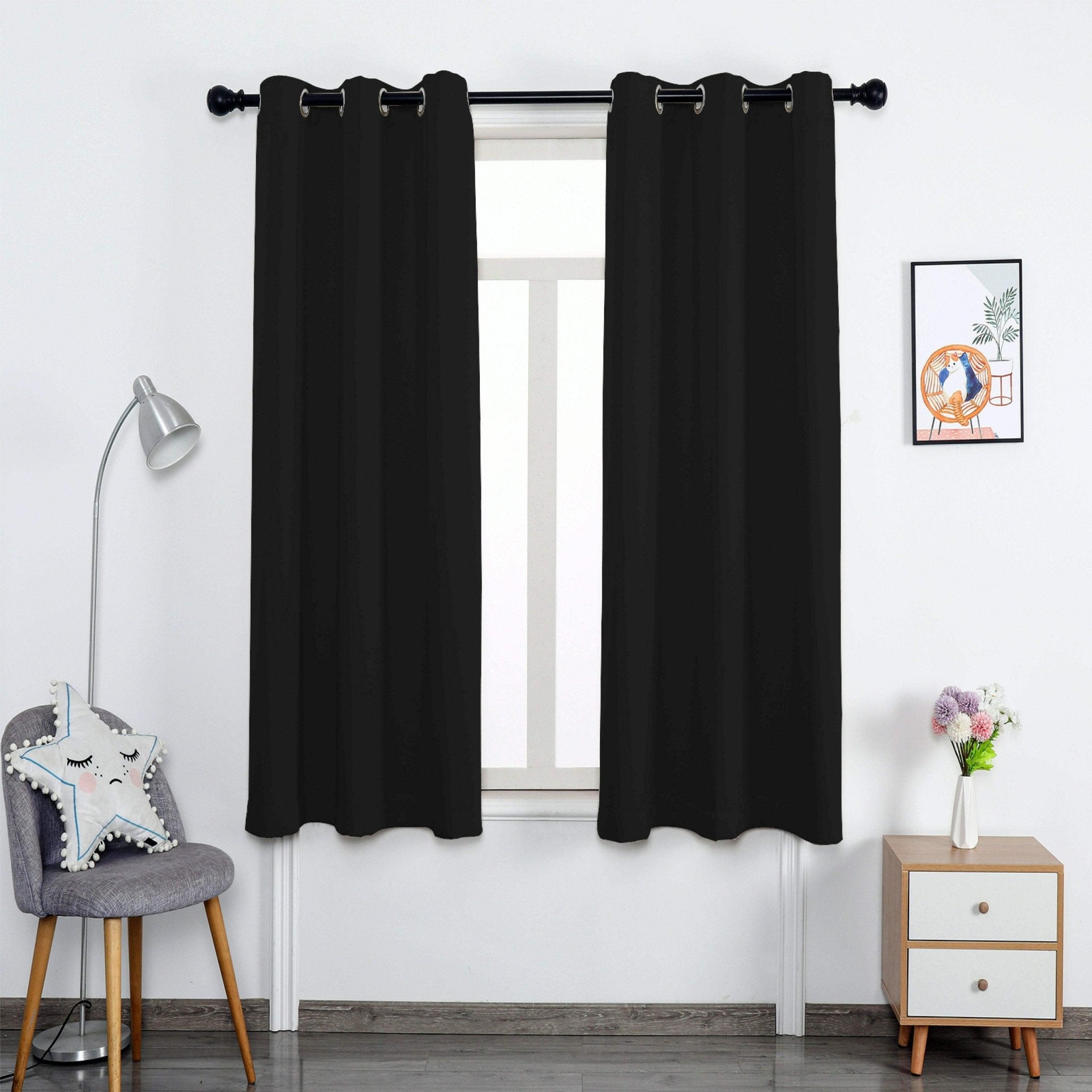 Hyper Cover 3-Layer Blockout Eyelet Curtains Black | Thermal Home Theatre Drapes - 132x137 cm -