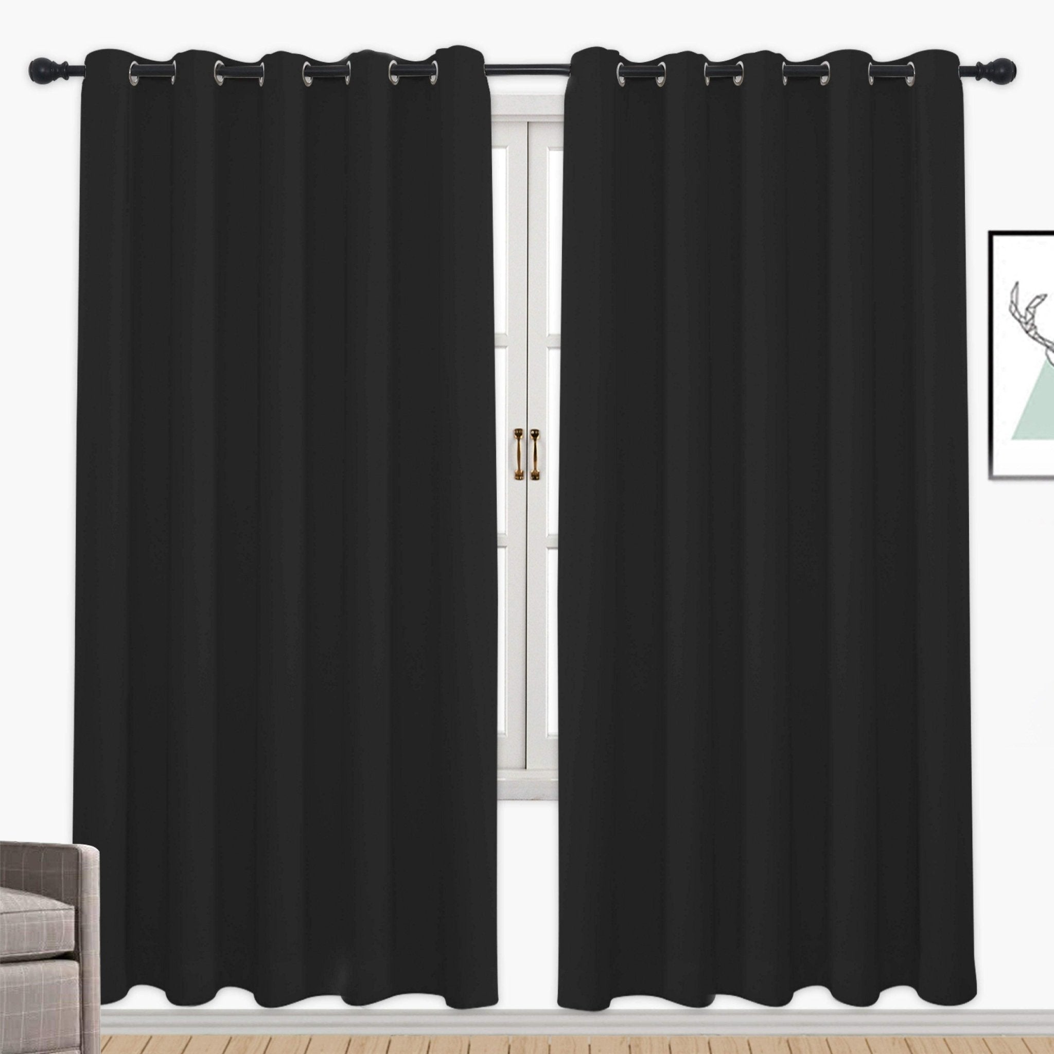 Hyper Cover 3-Layer Blockout Eyelet Curtains Black | Thermal Home Theatre Drapes - 132x137 cm -