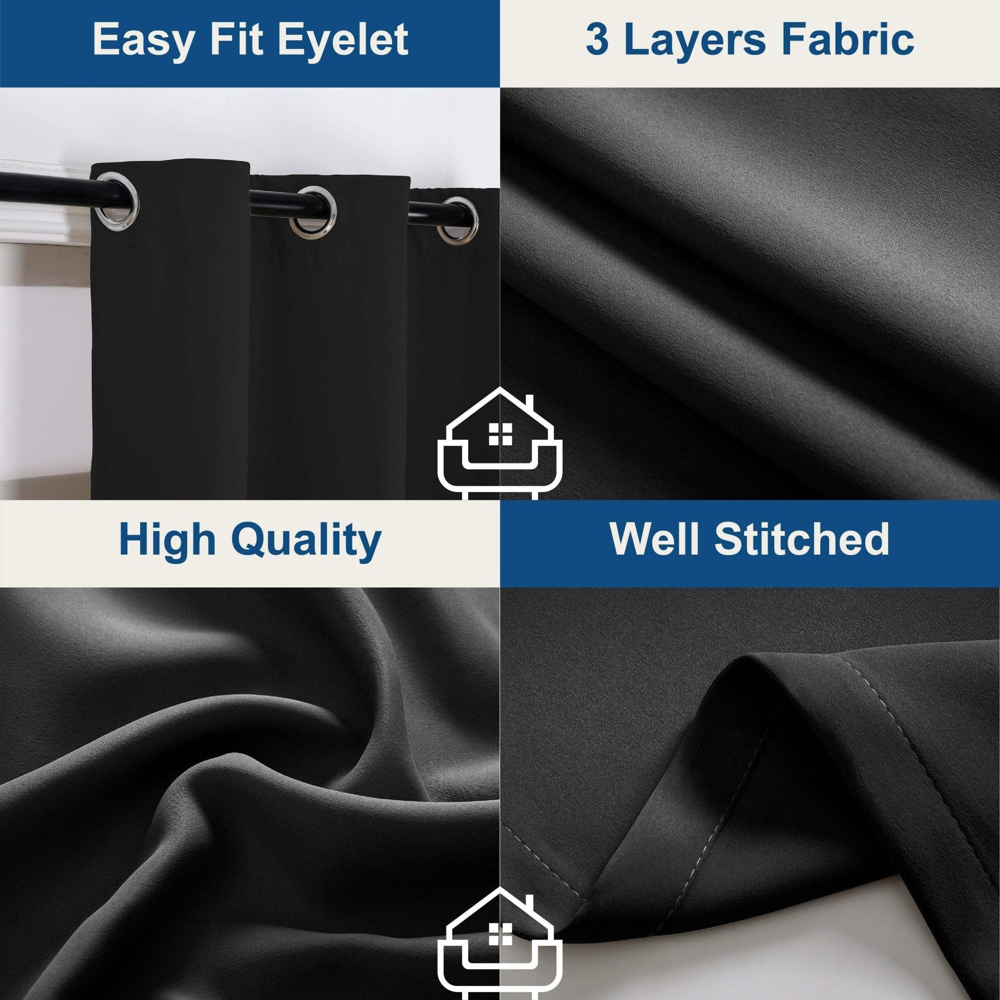 Hyper Cover 3-Layer Blockout Eyelet Curtains Black | Thermal Home Theatre Drapes - 132x137 cm -