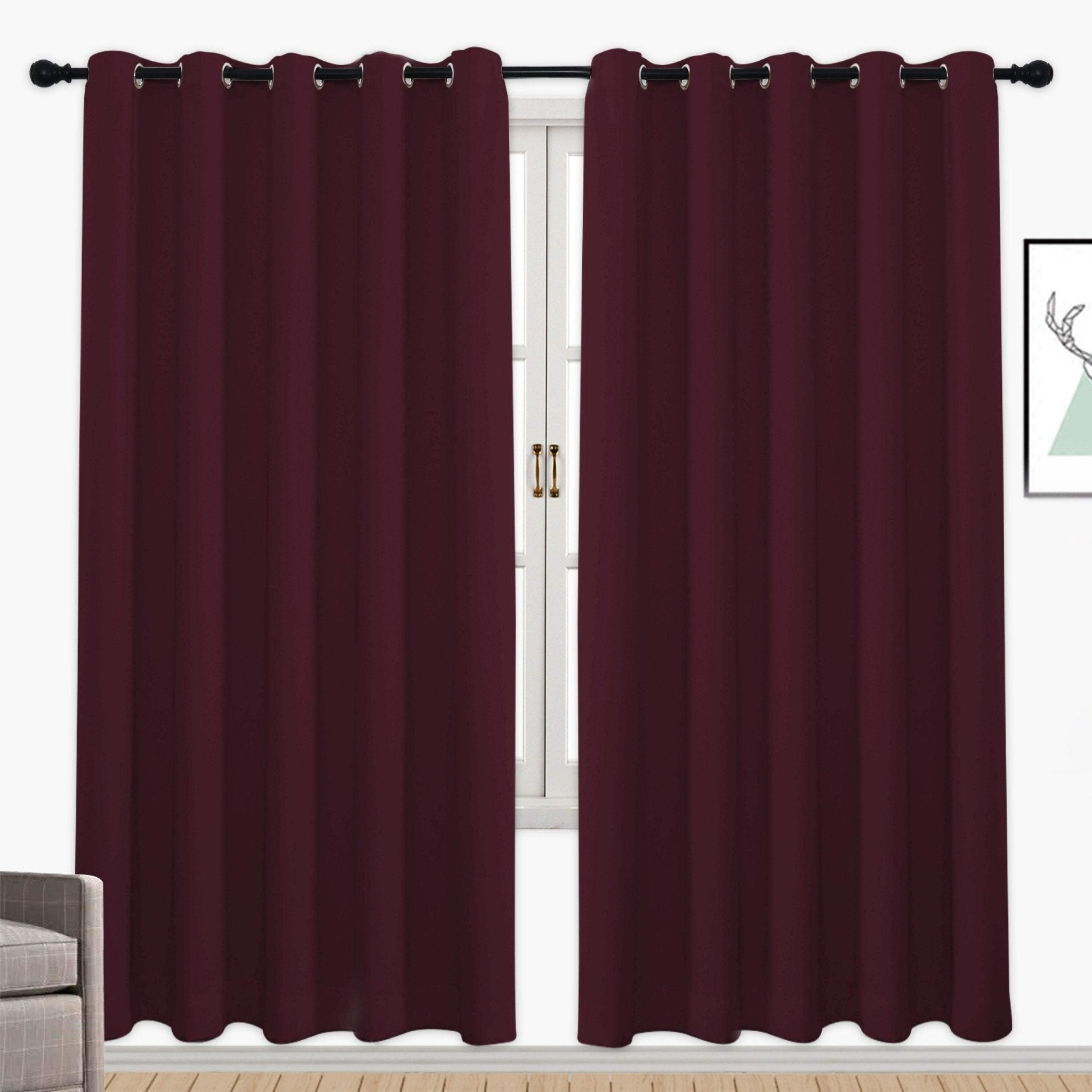 Hyper Cover 3-Layer Blockout Eyelet Curtains Burgundy | Thermal Wine Red Drapes - 132x137 cm -