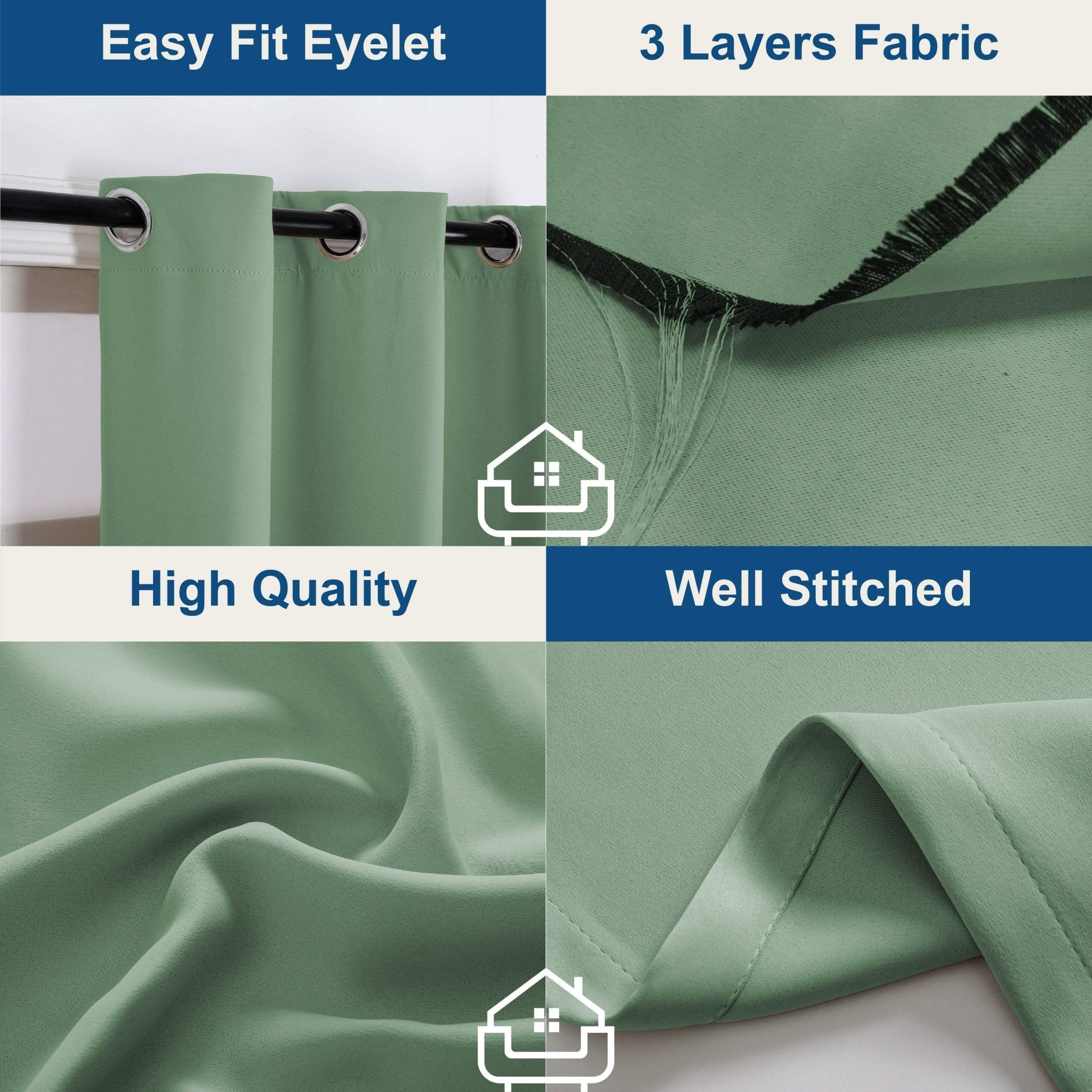 Hyper Cover 3-Layer Blockout Eyelet Curtains Emerald Green | Thermal Drapes - 132x137 cm -