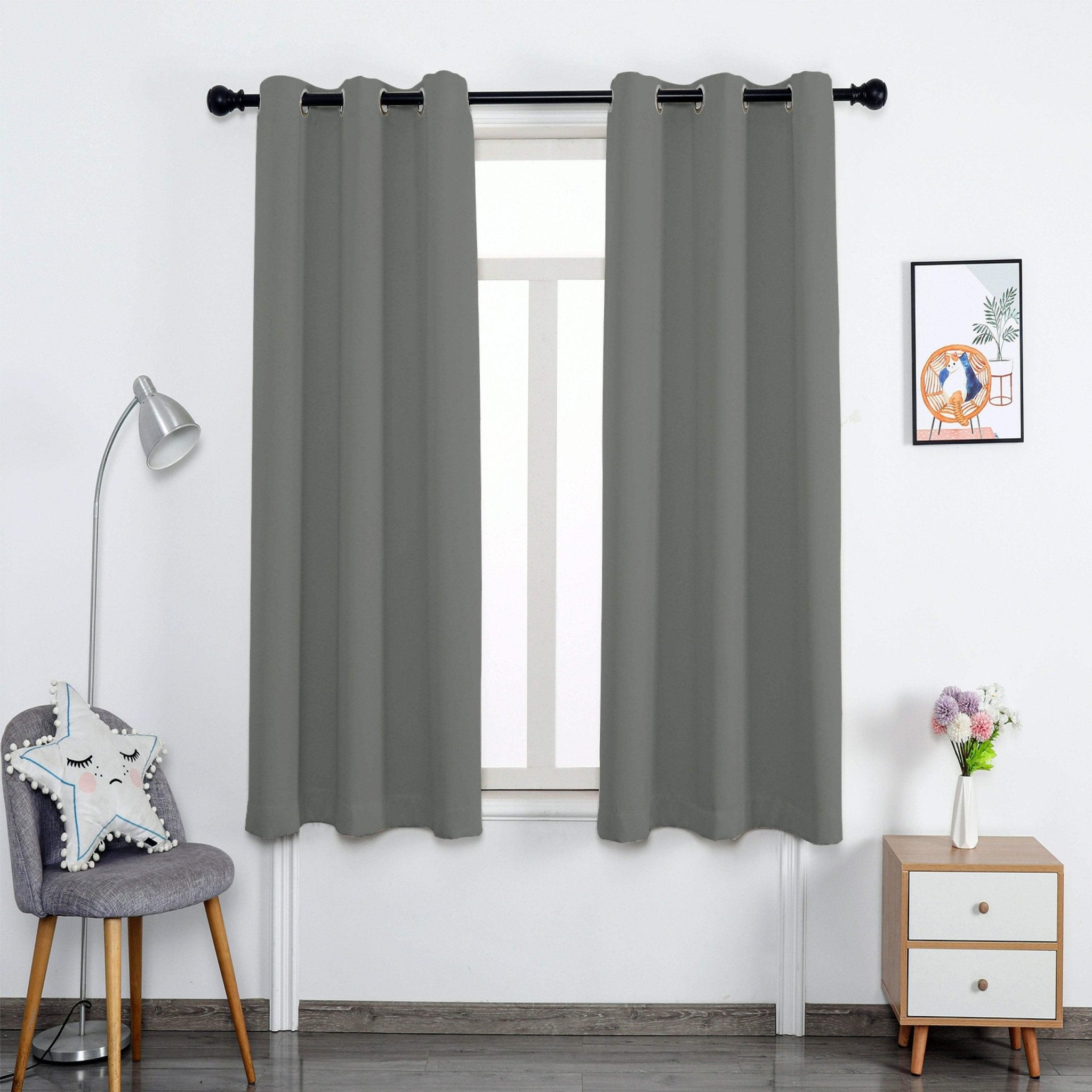 Hyper Cover 3-Layer Blockout Eyelet Curtains Grey | Thermal Ready Made Drapes - 132x137 cm -