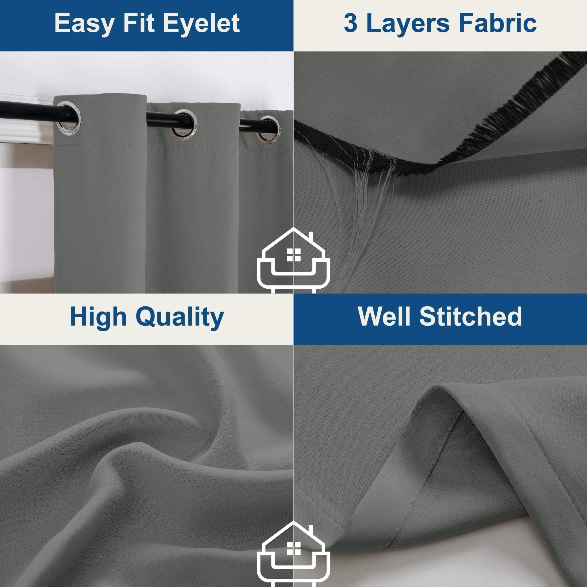 Hyper Cover 3-Layer Blockout Eyelet Curtains Grey | Thermal Ready Made Drapes - 132x137 cm -