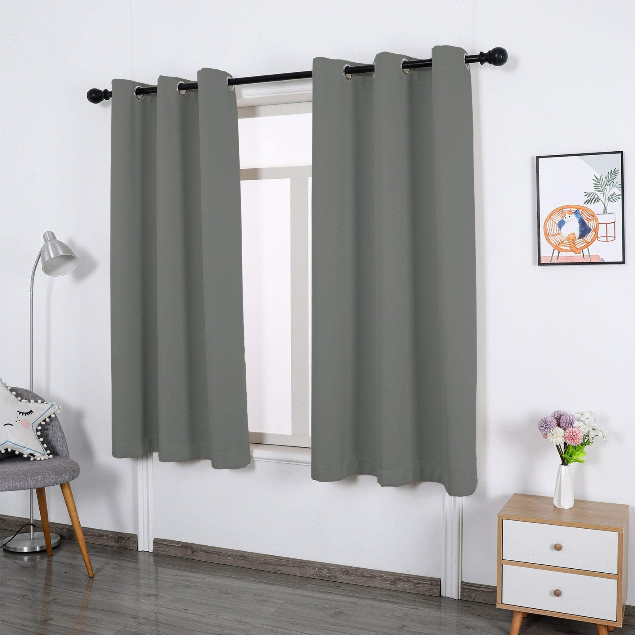 Hyper Cover 3-Layer Blockout Eyelet Curtains Grey | Thermal Ready Made Drapes - 132x137 cm -