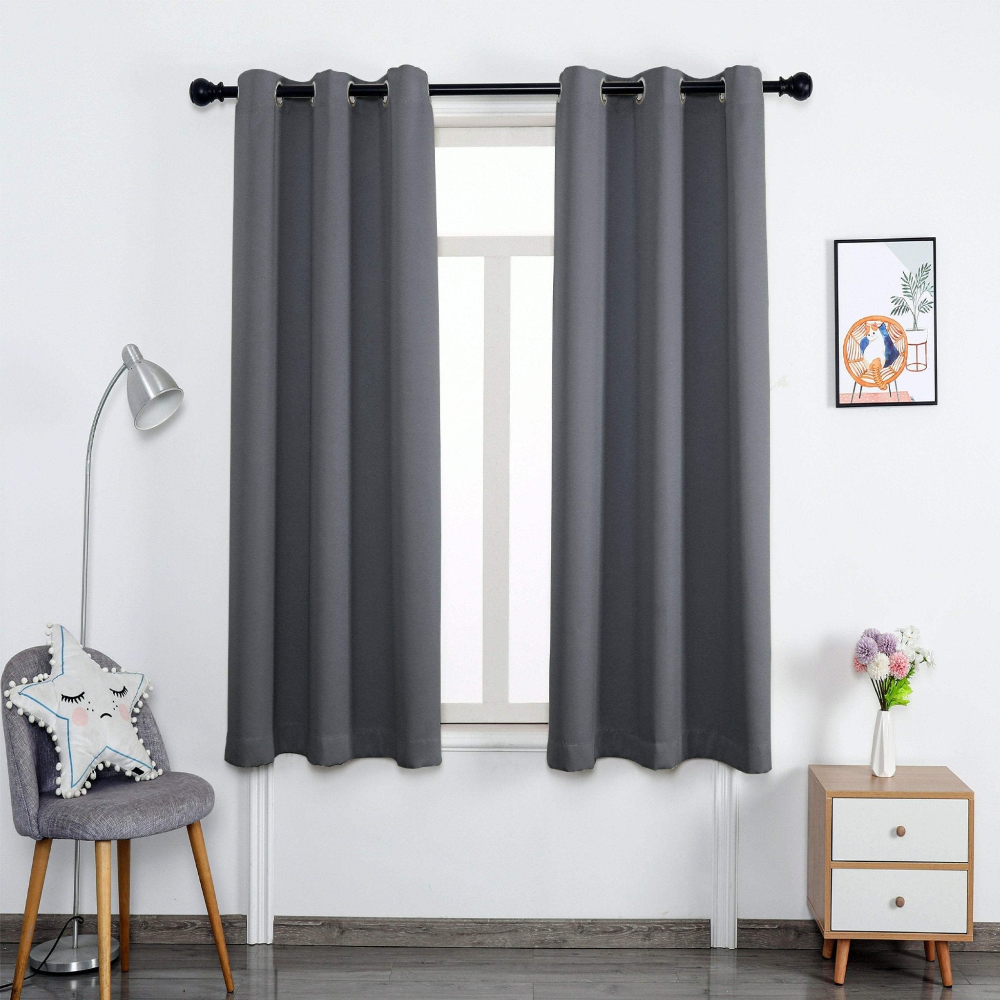 Hyper Cover 3-Layer Blockout Eyelet Curtains Iron Grey | Thermal Charcoal Drapes - 132x137 cm -