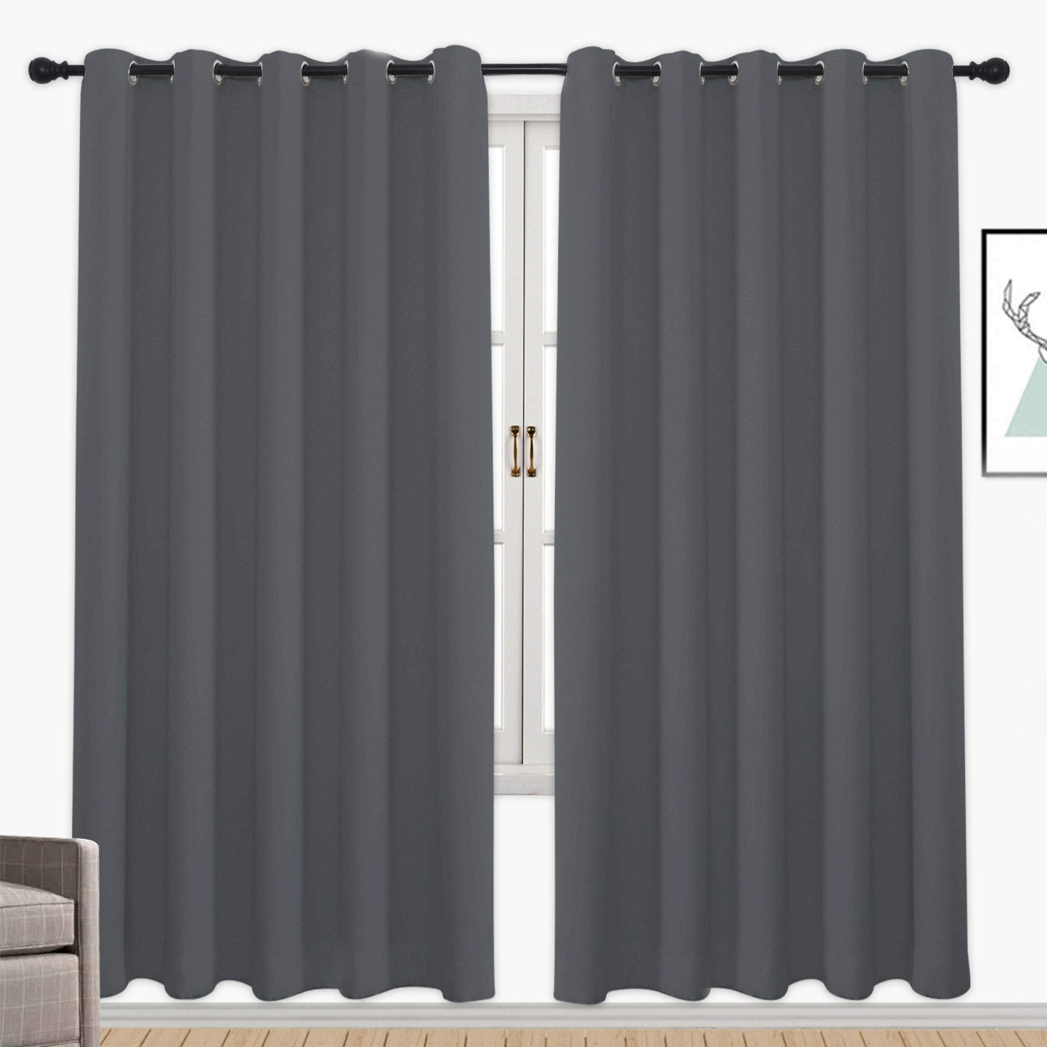 Hyper Cover 3-Layer Blockout Eyelet Curtains Iron Grey | Thermal Charcoal Drapes - 132x137 cm -